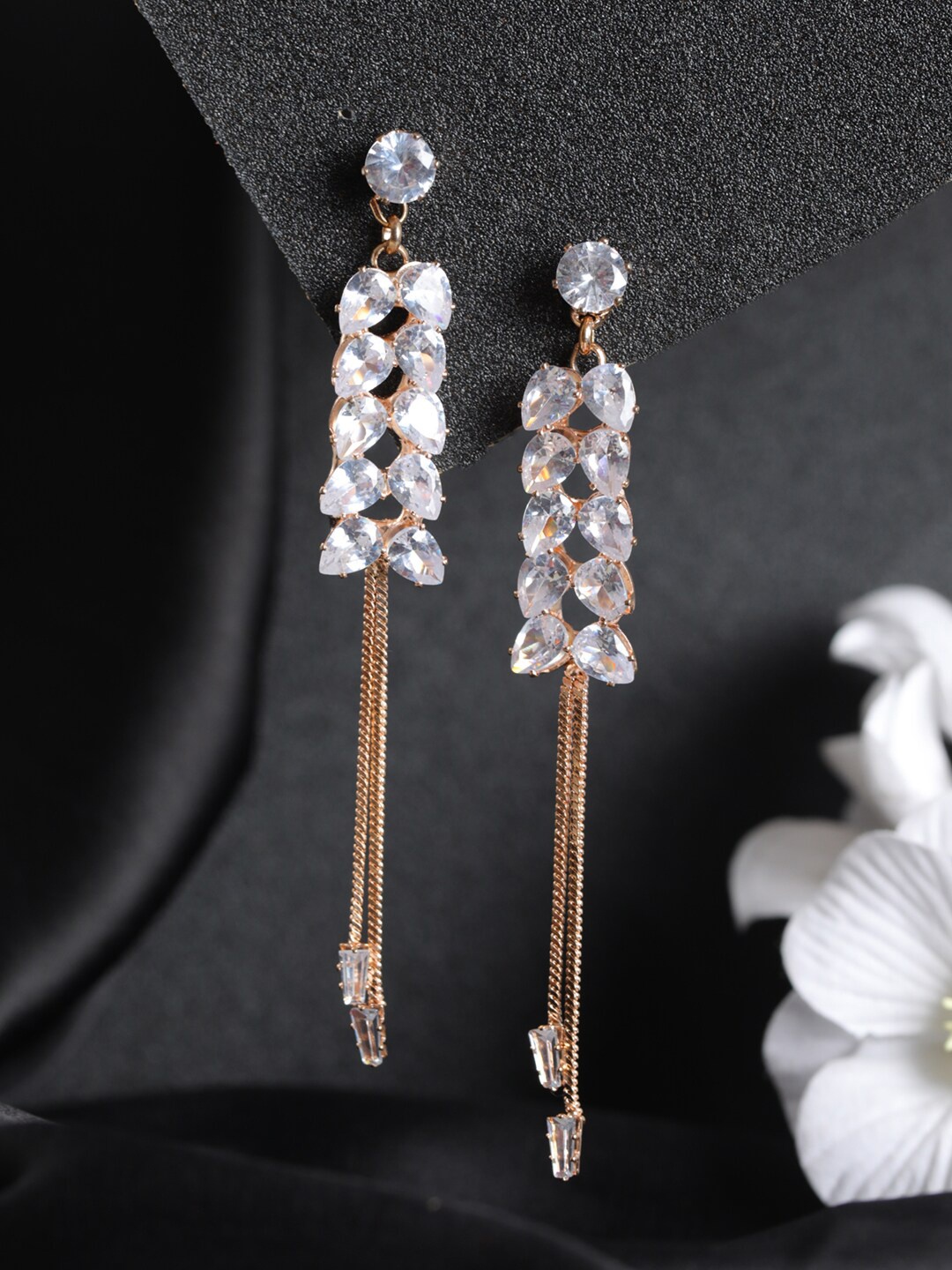 

Priyaasi Women Rose Gold-Plated Contemporary Drop Earrings