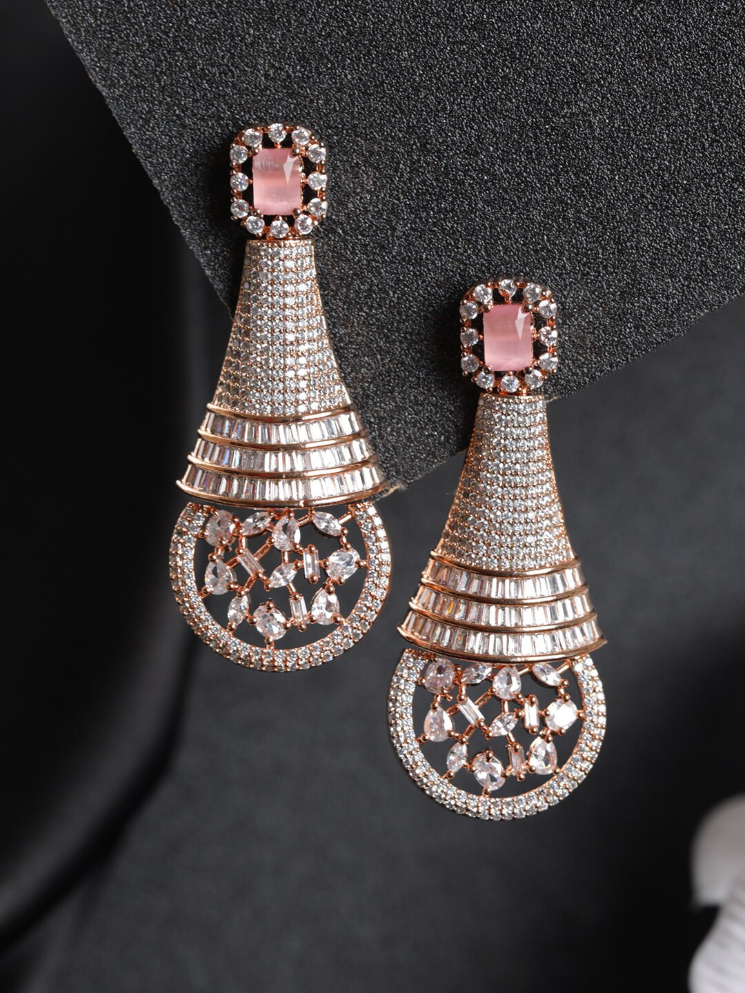 

Priyaasi White Rose Gold-Plated Geometric Drop Earrings
