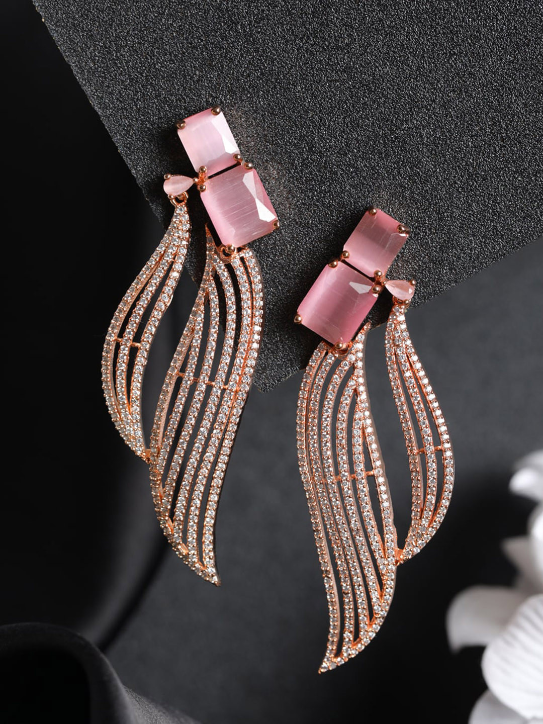 

Priyaasi Rose Gold Plated & Pink Contemporary Drop Earrings