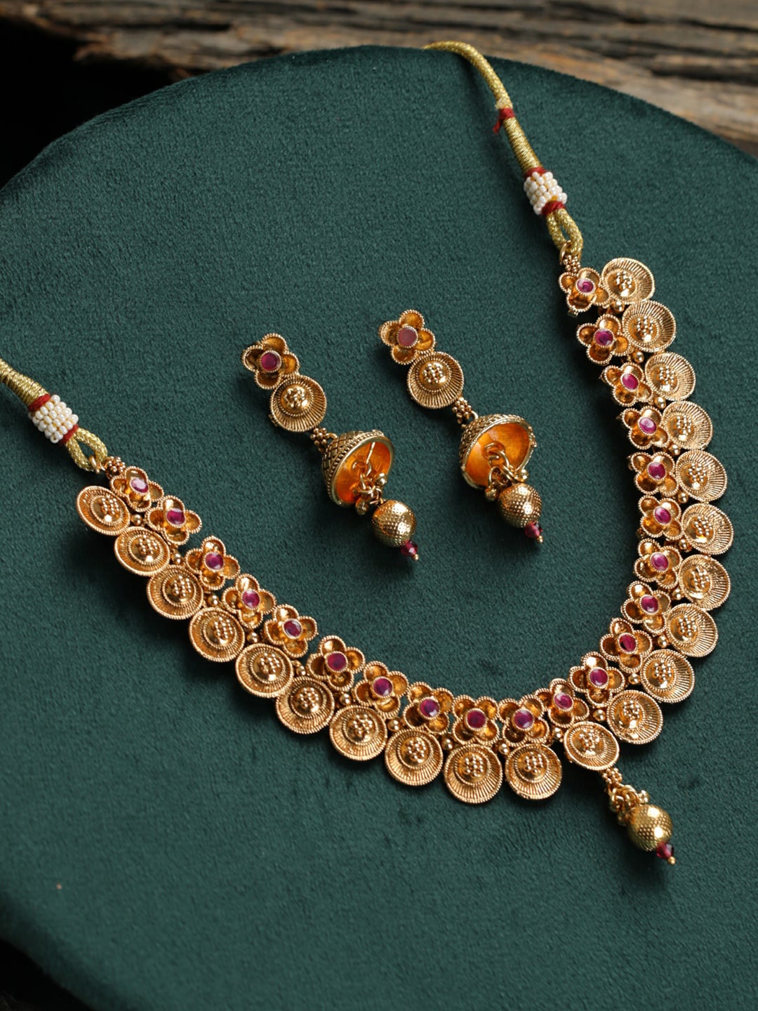 

Priyaasi Gold-Plated & Red Stone-Studded Jewellery Set