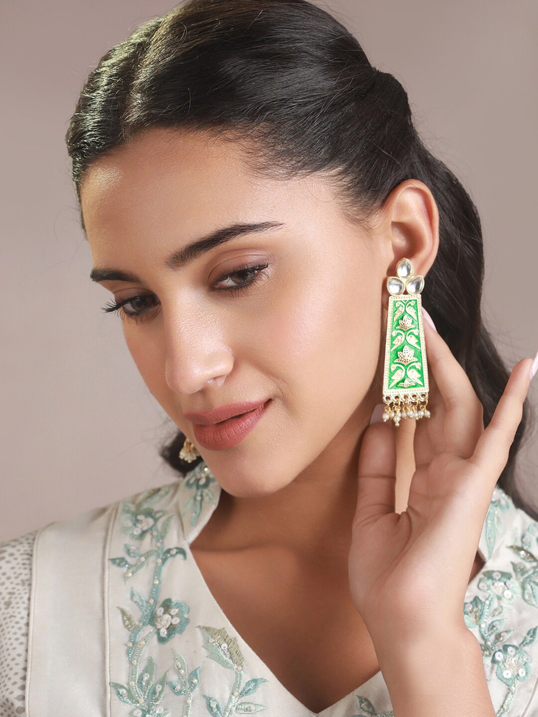 

Priyaasi Green Gold-Plated Square Drop Earrings