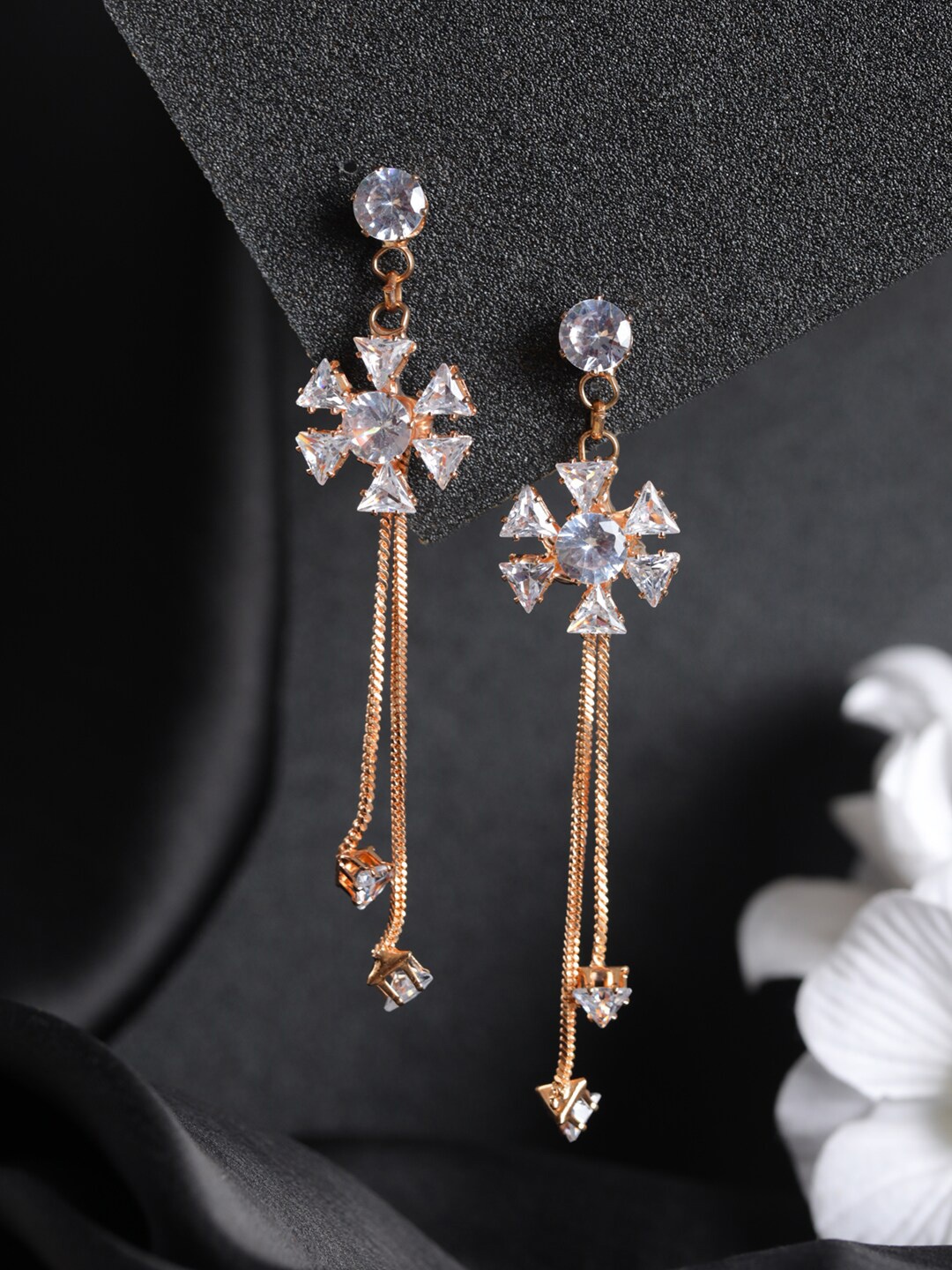 

Priyaasi Women Rose Gold-Plated Contemporary Drop Earrings