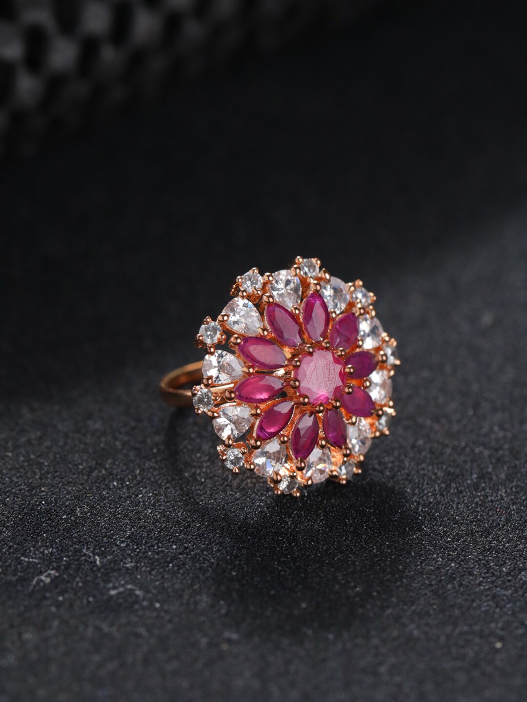 

Priyaasi Rose Gold-plated Rose Gold Stone-Studded Adjustable Finger Ring