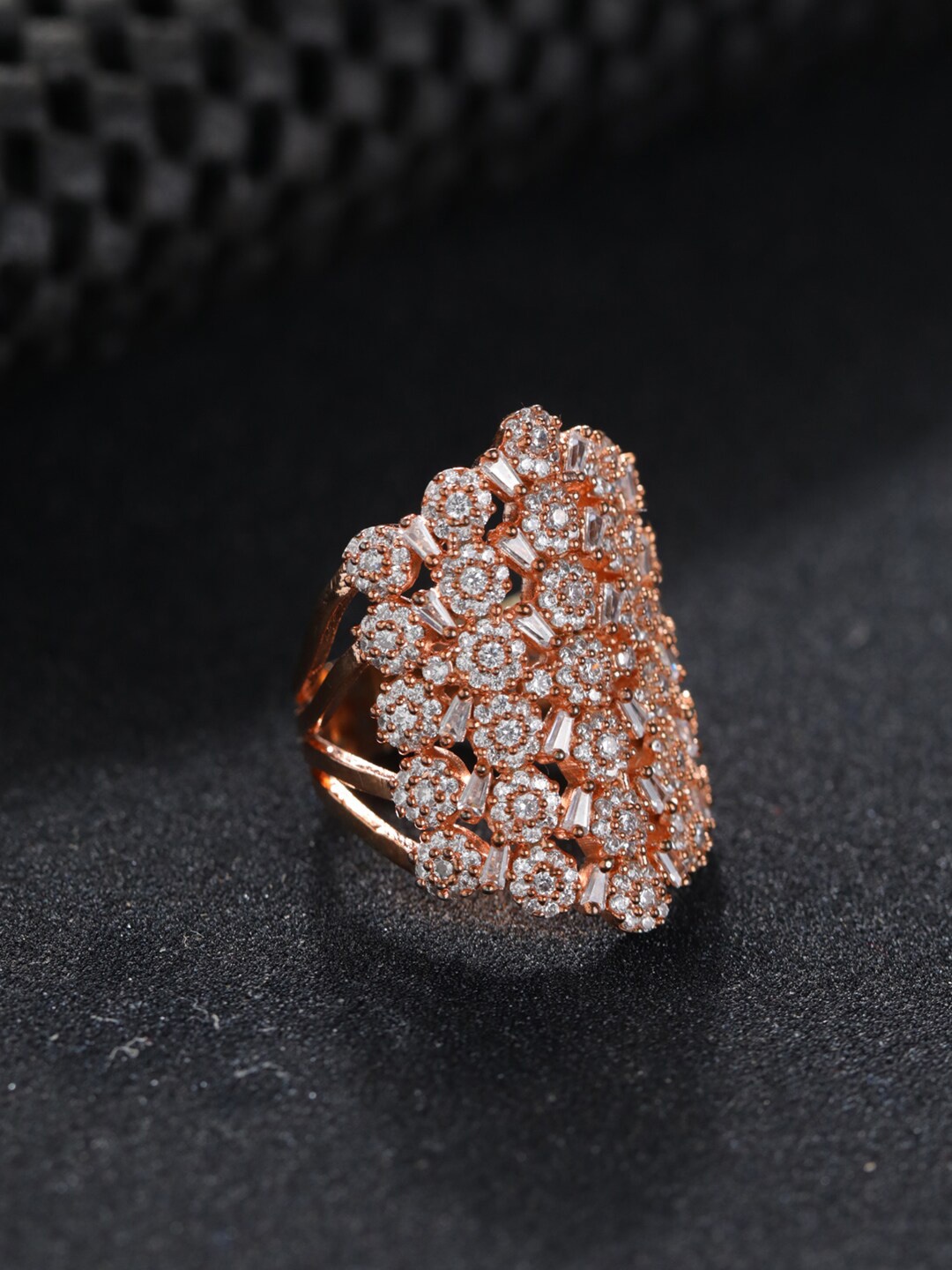 Priyaasi Rose Gold-Plated White AD Stone Studded Ring