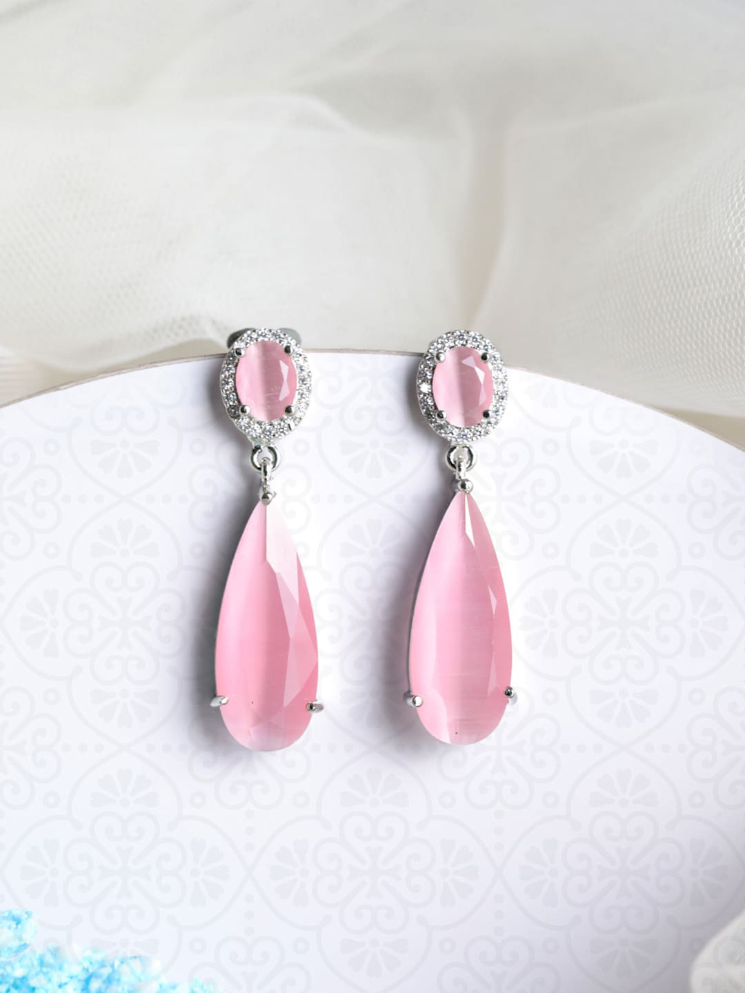 

Priyaasi Pink Silver-Plated Contemporary Drop Earrings