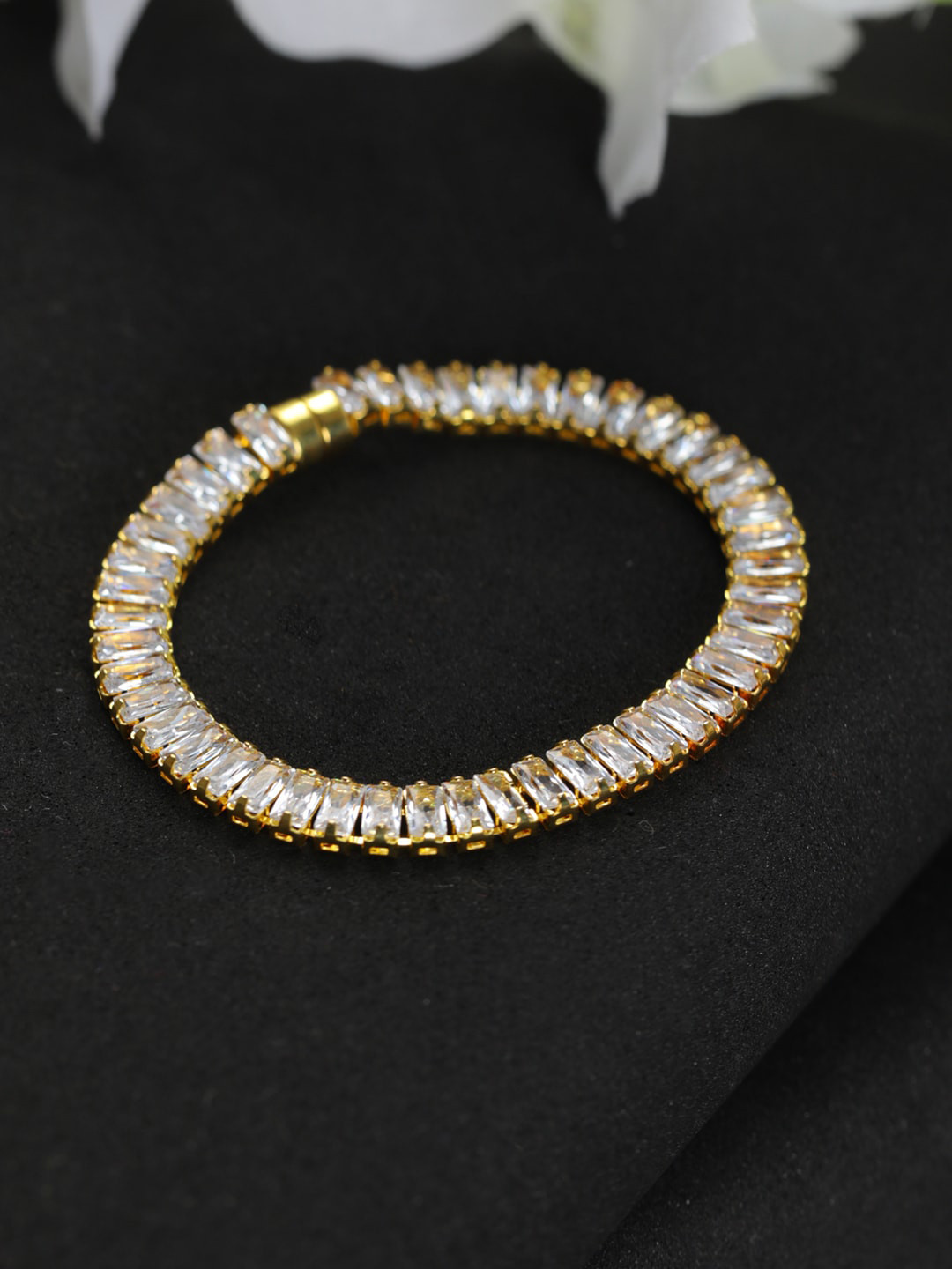 

Priyaasi Women Brass American Diamond Gold-Plated Link Bracelet