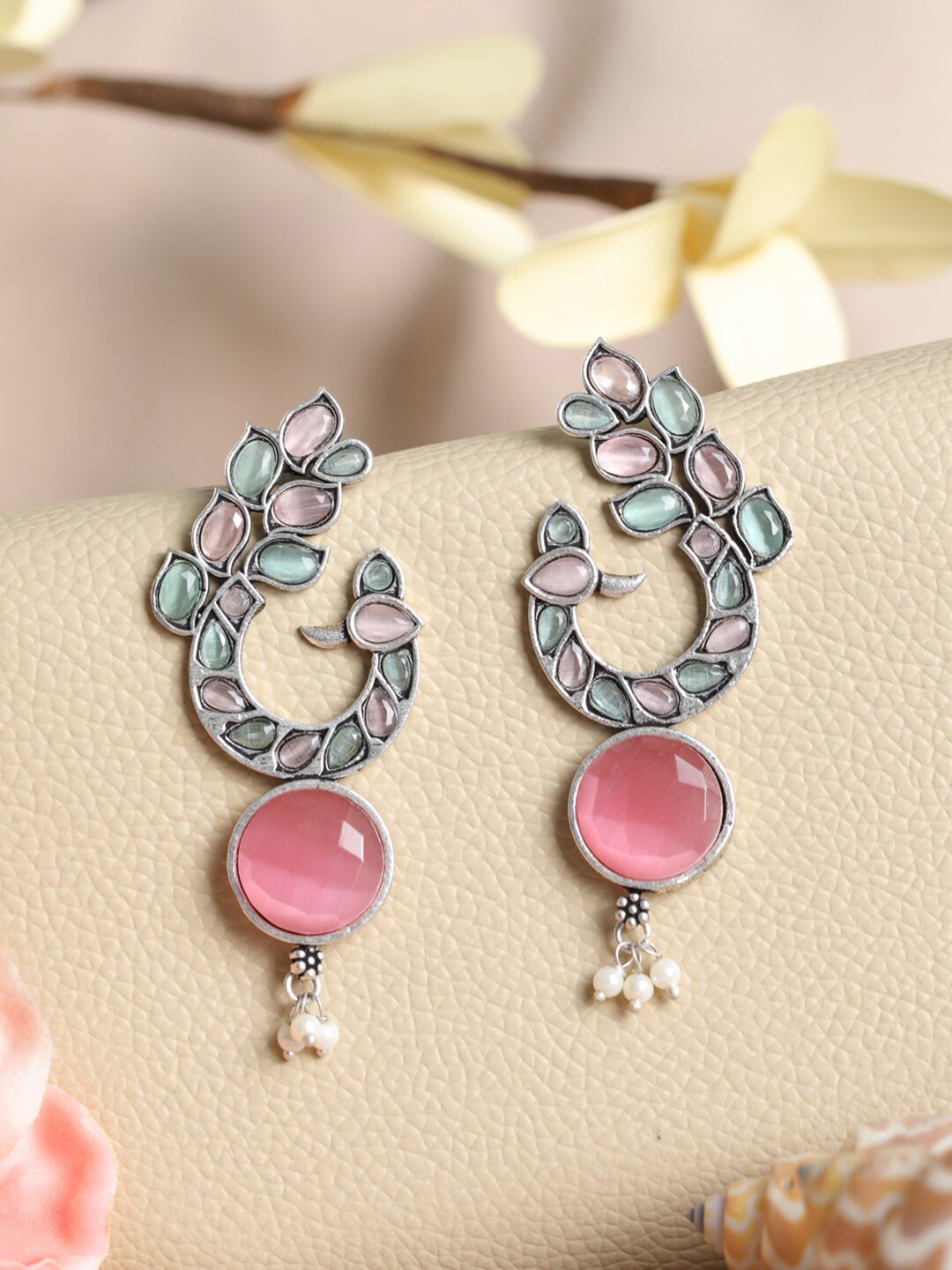 

Priyaasi Women Silver-Plated Peacock Shaped Drop Earrings