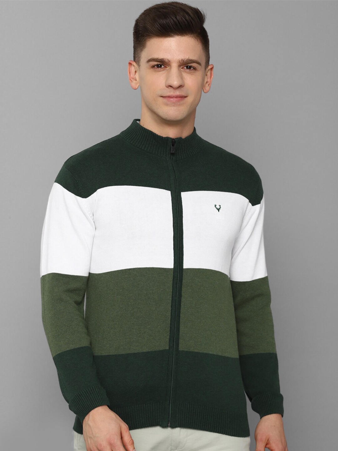 

Allen Solly Men Green & White Colourblocked Pullover