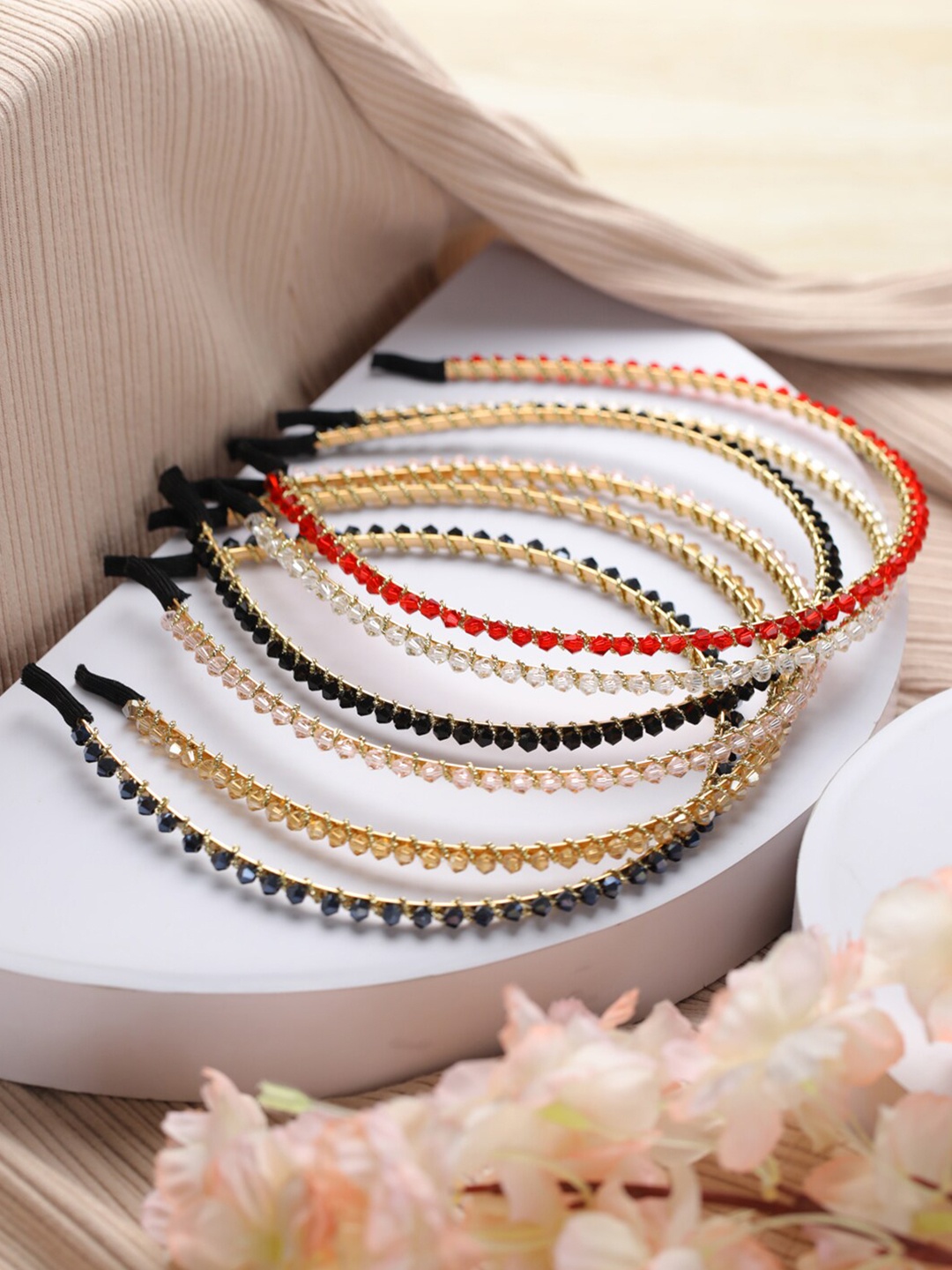

Priyaasi Women Black & Red Pack of 6 Embellished Hairband