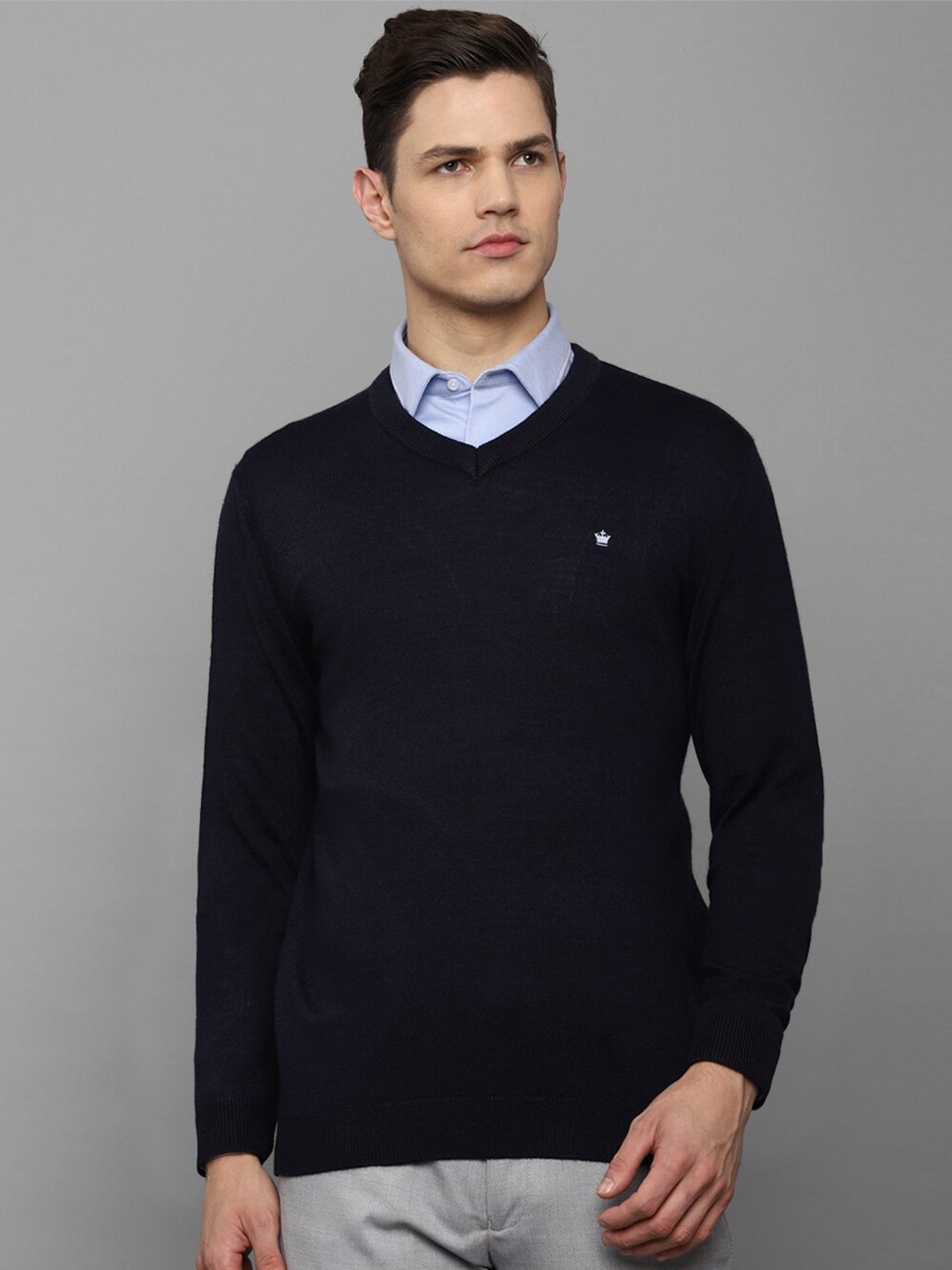 

Louis Philippe Men Navy Blue Pure Cotton Pullover