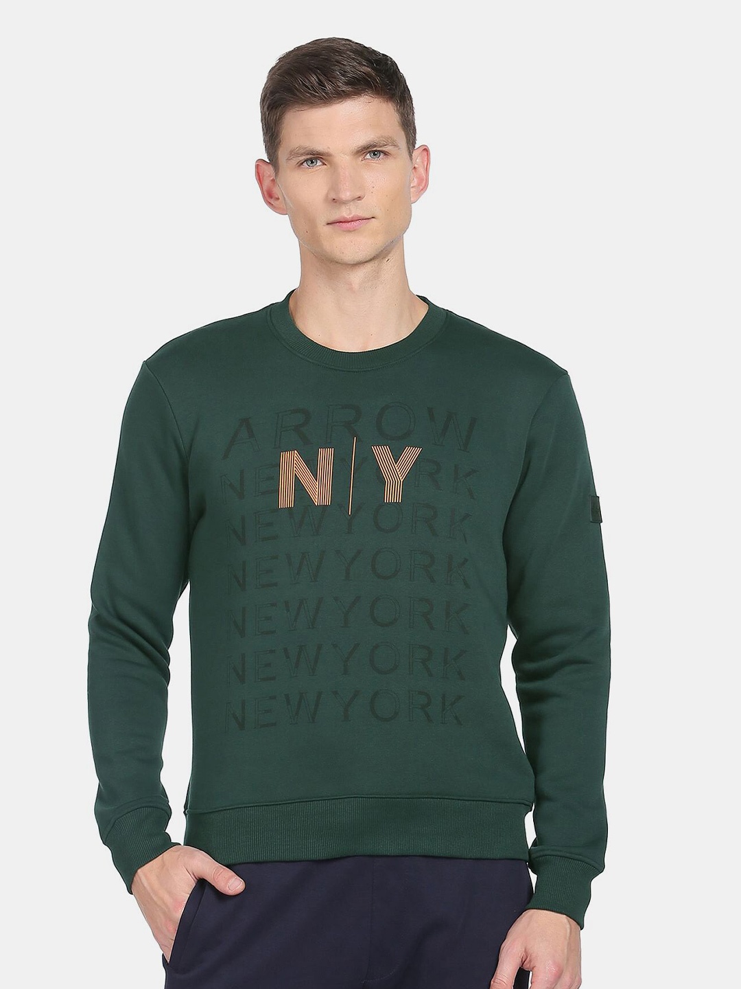 

Arrow New York Men Green Printed Cotton Sweatshirt