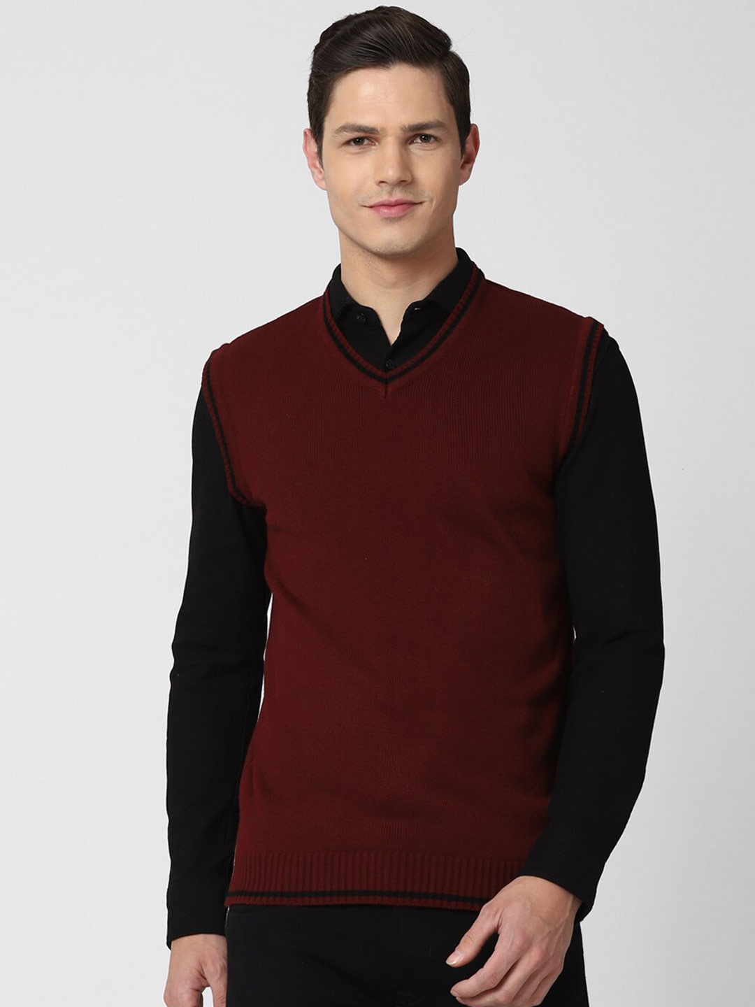 

Peter England Casuals Men Maroon Solid Sweater Vest