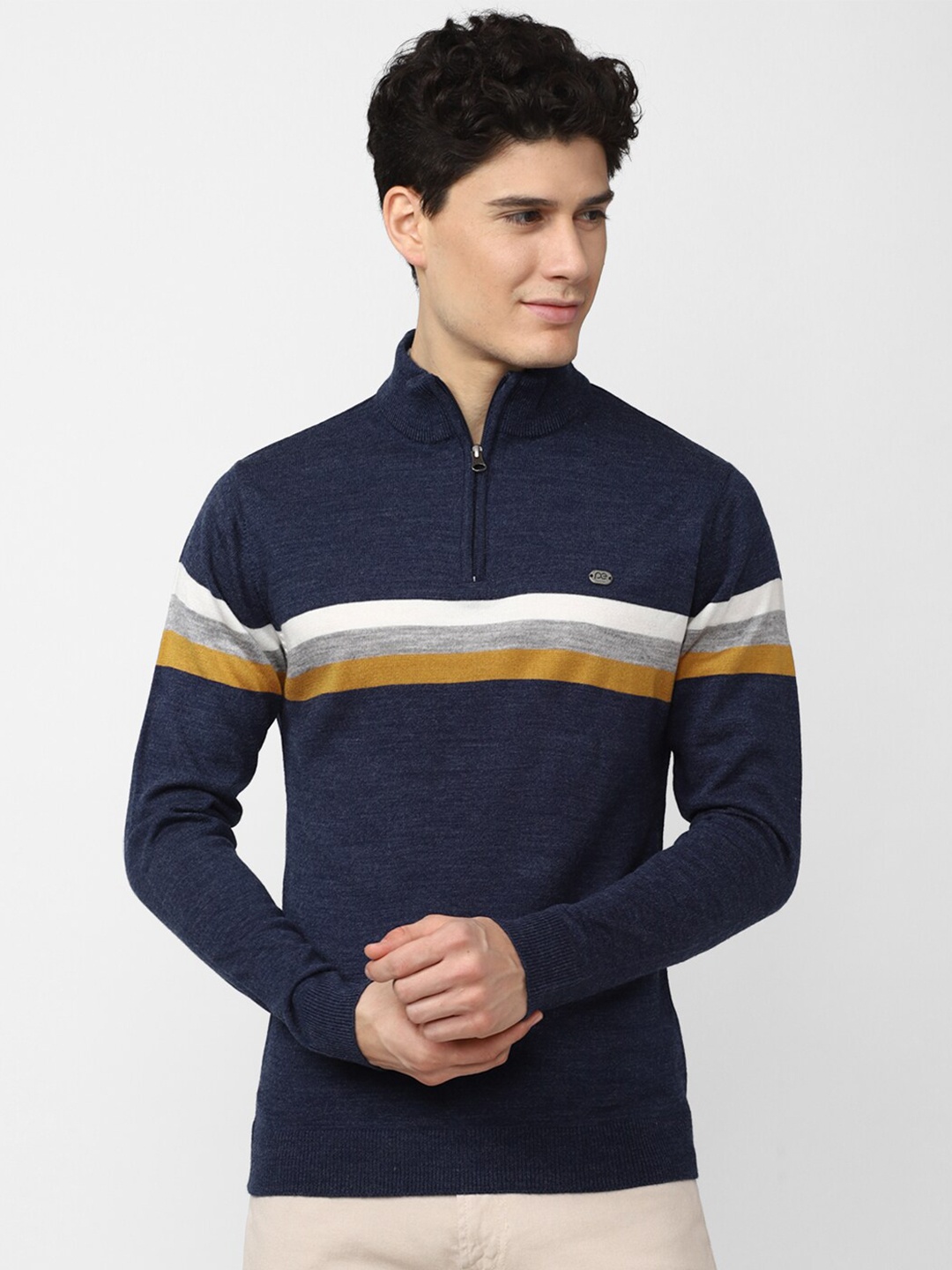 

Peter England Casuals Men Navy Blue & White Striped Pullover