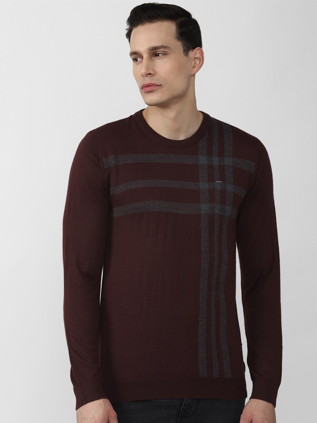 

Van Heusen Men Maroon & Grey Checked Pullover
