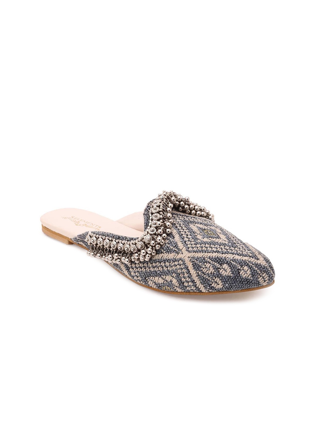 

5 ELEMENTS Women Black Embellished Ethnic Mules Flats