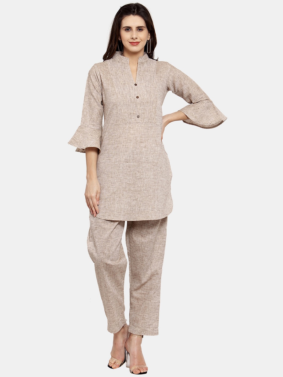 

Enchanted Drapes Women Cotton Kurta with Trousers, Brown