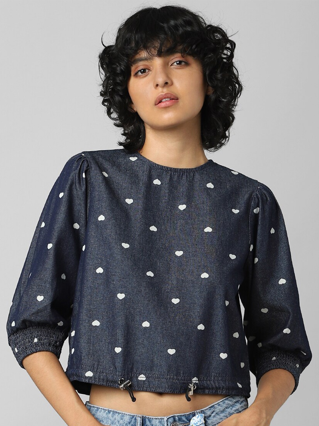 

ONLY Women Blue Conversational Printed Crop Top