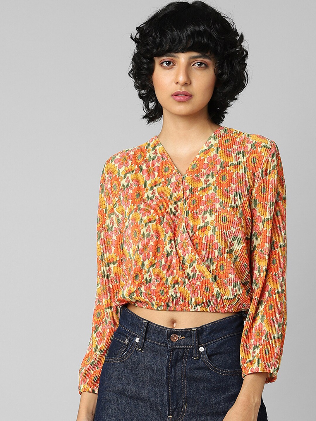 

ONLY Orange & Red Floral Print Wrap Crop Top