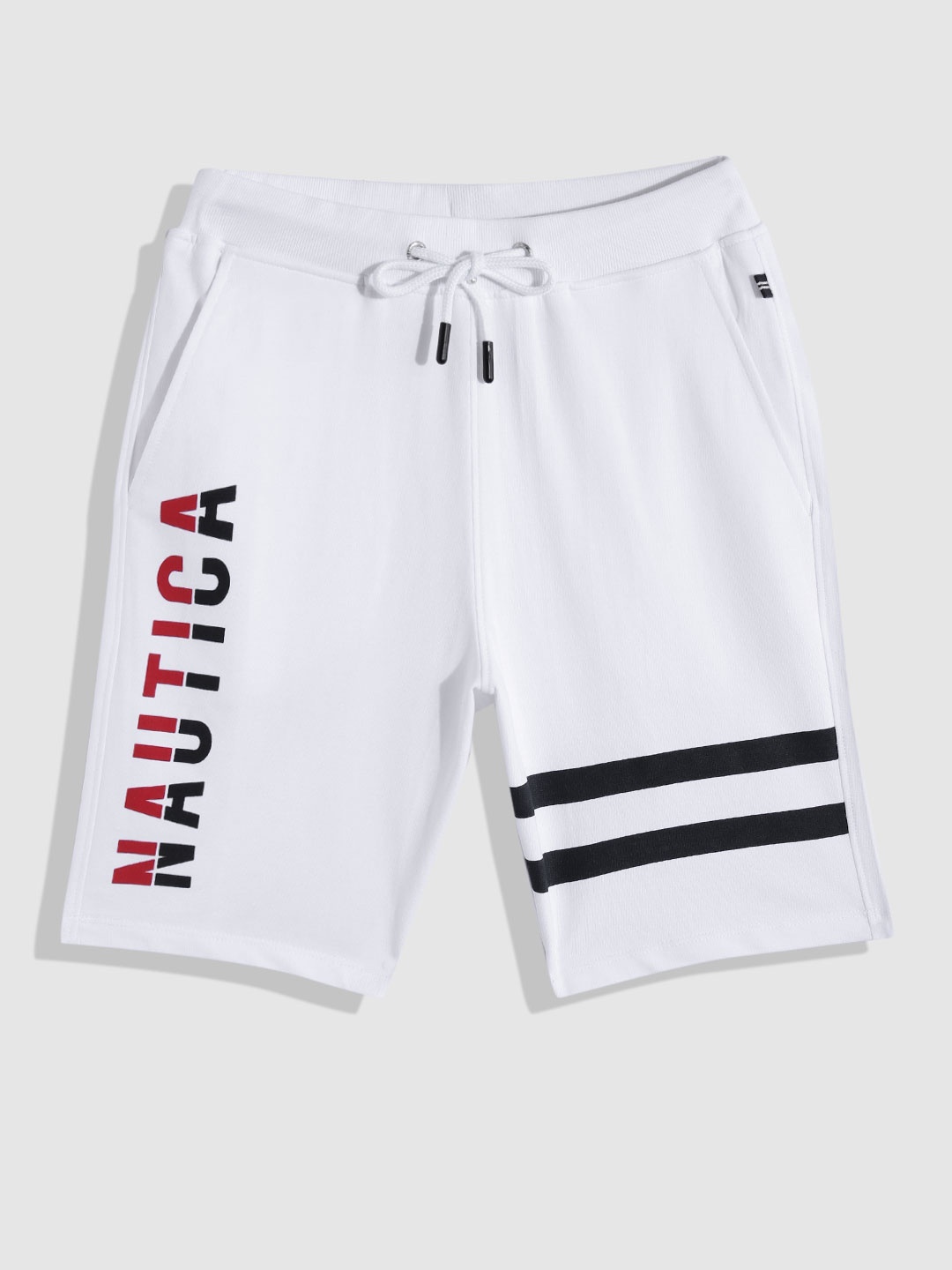 

Nautica Boys Brand Logo Print & Striped Pure Cotton Shorts, White