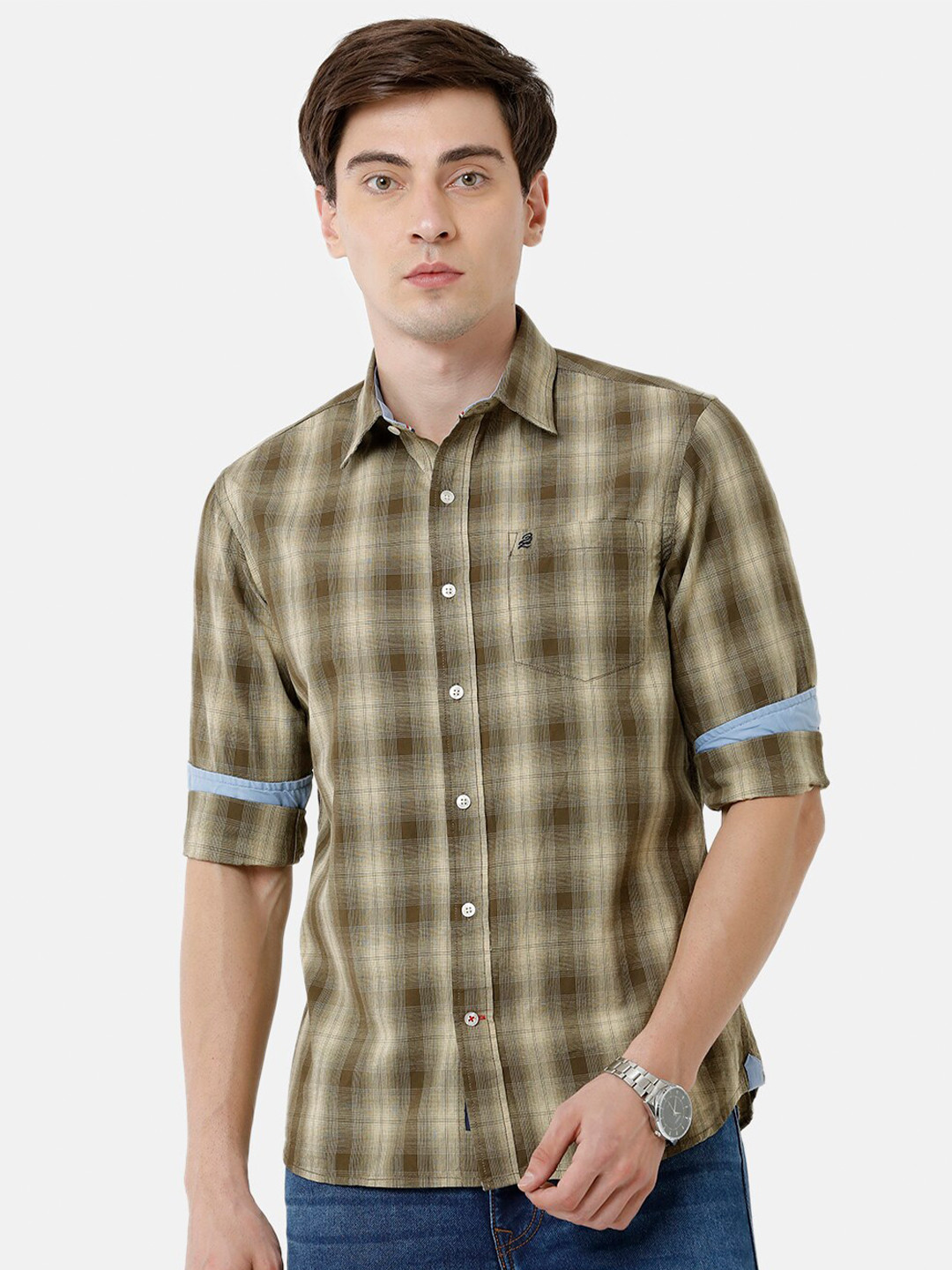 

Double Two Men Yellow Slim Fit Tartan Checked Casual Shirt