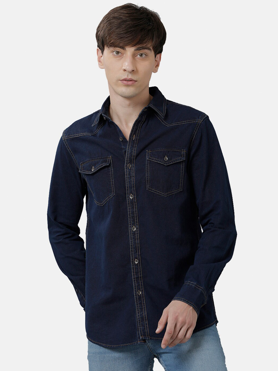 

Double Two Men Navy Blue Slim Fit Casual Shirt