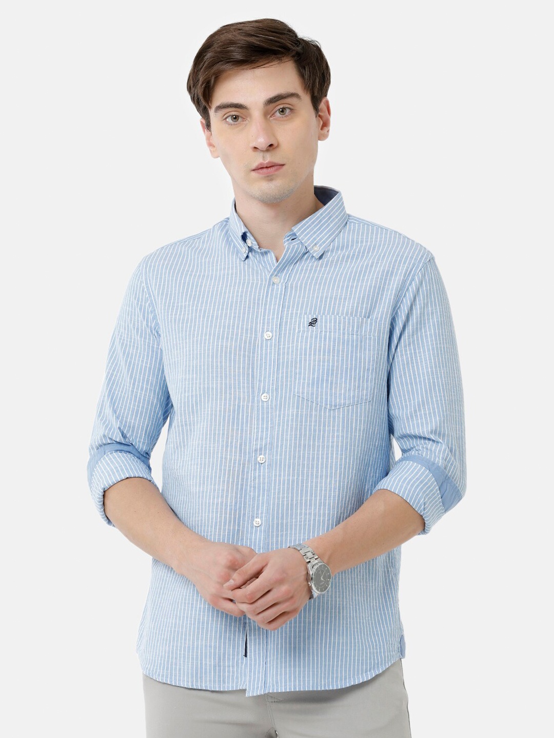 

Double Two Men Blue Slim Fit Striped Casual Shirt