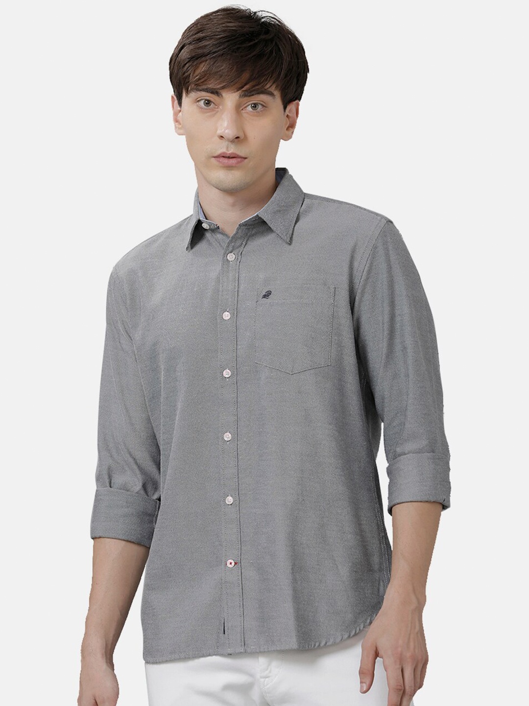 

Double Two Men Grey Solid Slim Fit Casual Shirt
