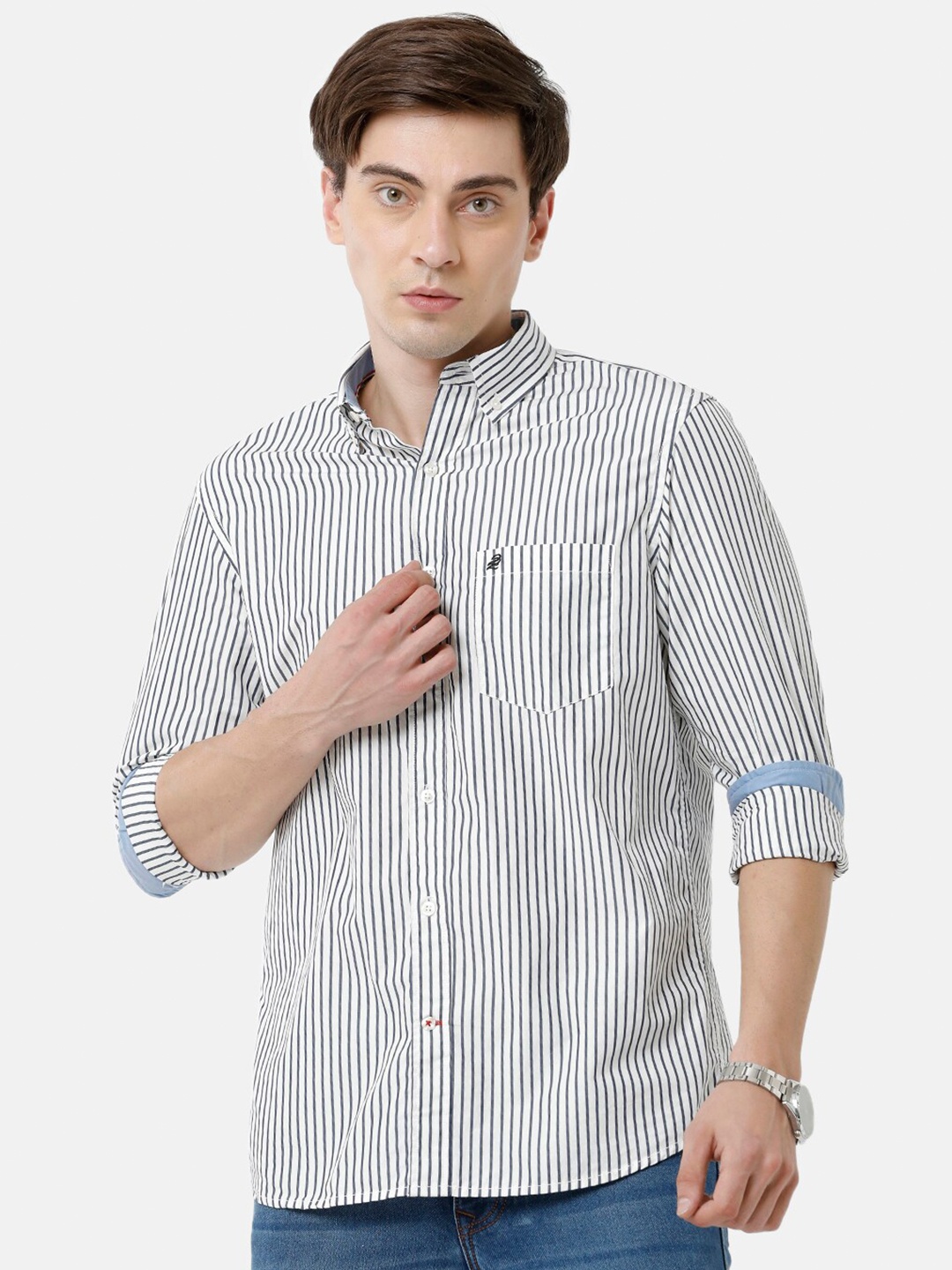 

Double Two Men Grey Slim Fit Striped Casual Shirt