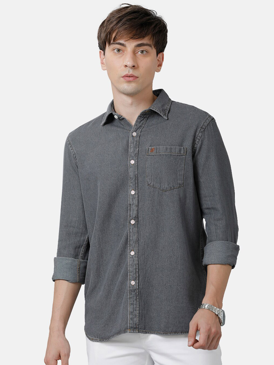 

Double Two Men Grey Slim Fit Casual Shirt