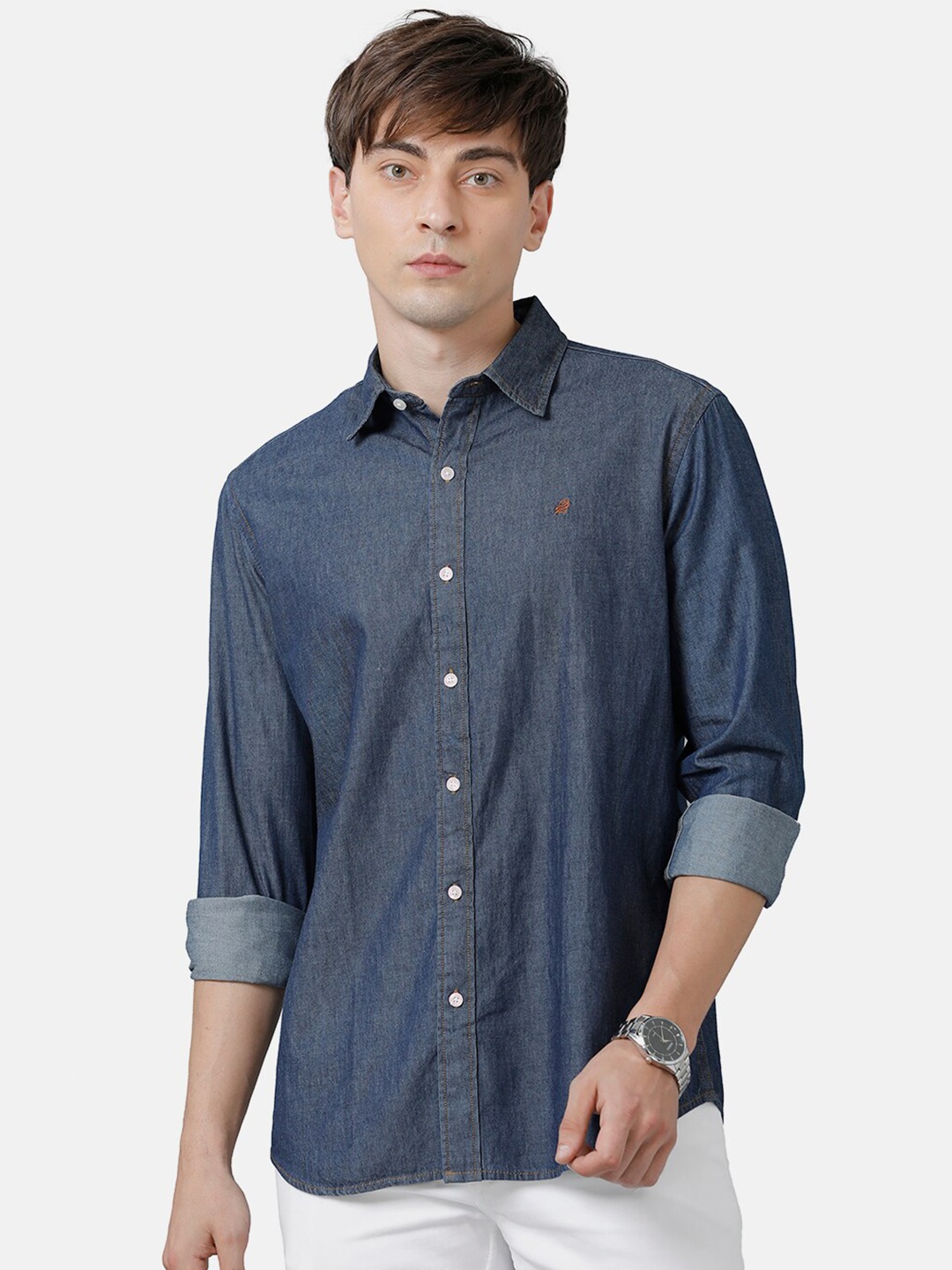 

Double Two Men Blue Slim Fit Casual Cotton Shirt