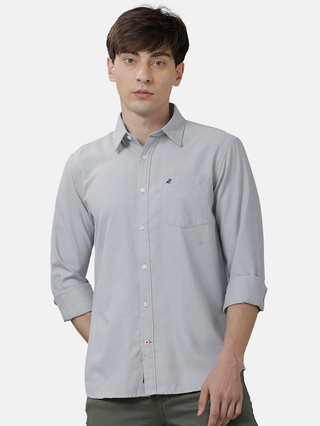 

Double Two Men Cotton Grey Slim Fit Casual Shirt