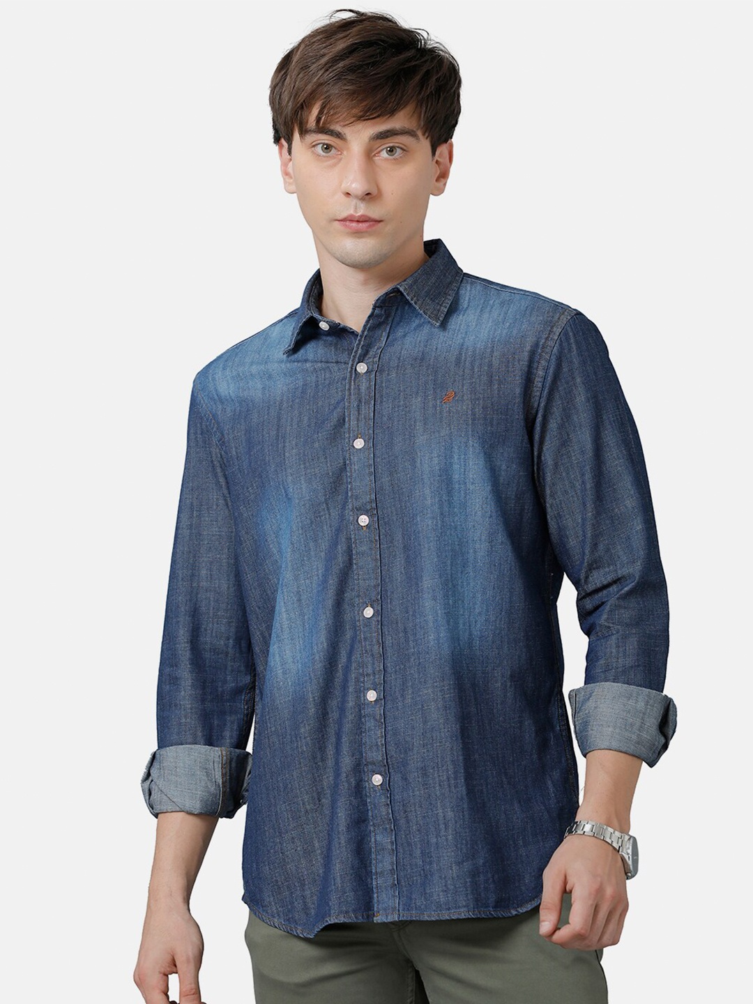 

Double Two Men cotton Blue Slim Fit Faded Casual Shirt