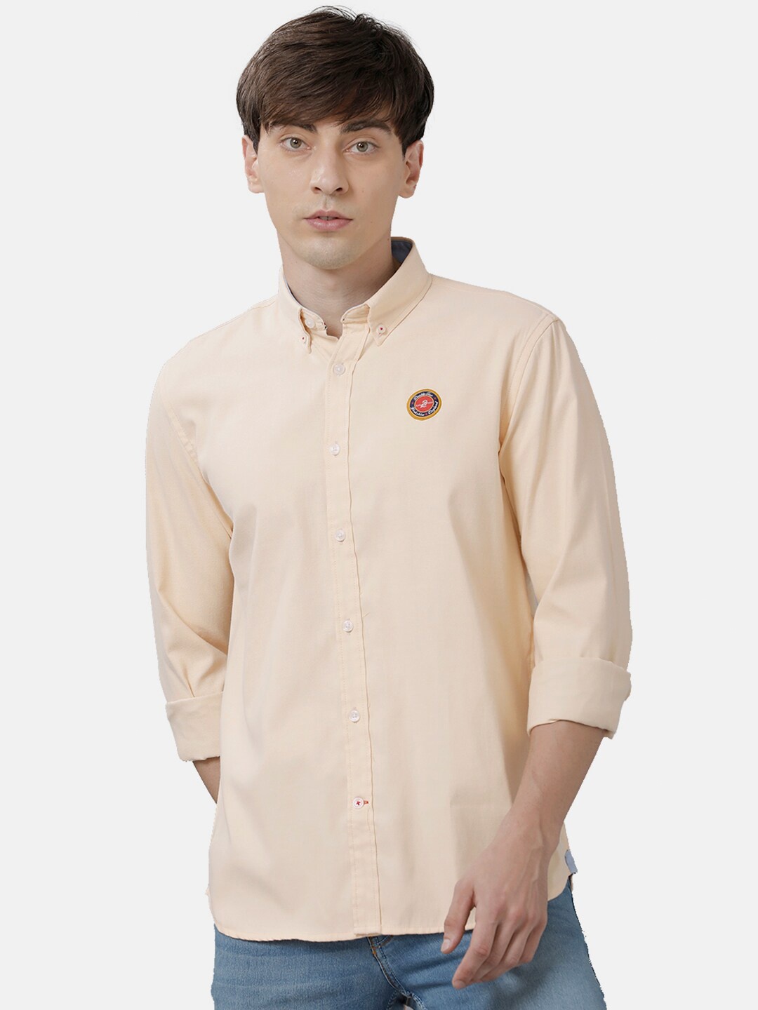 

Double Two Men cotton Yellow Slim Fit Casual Shirt