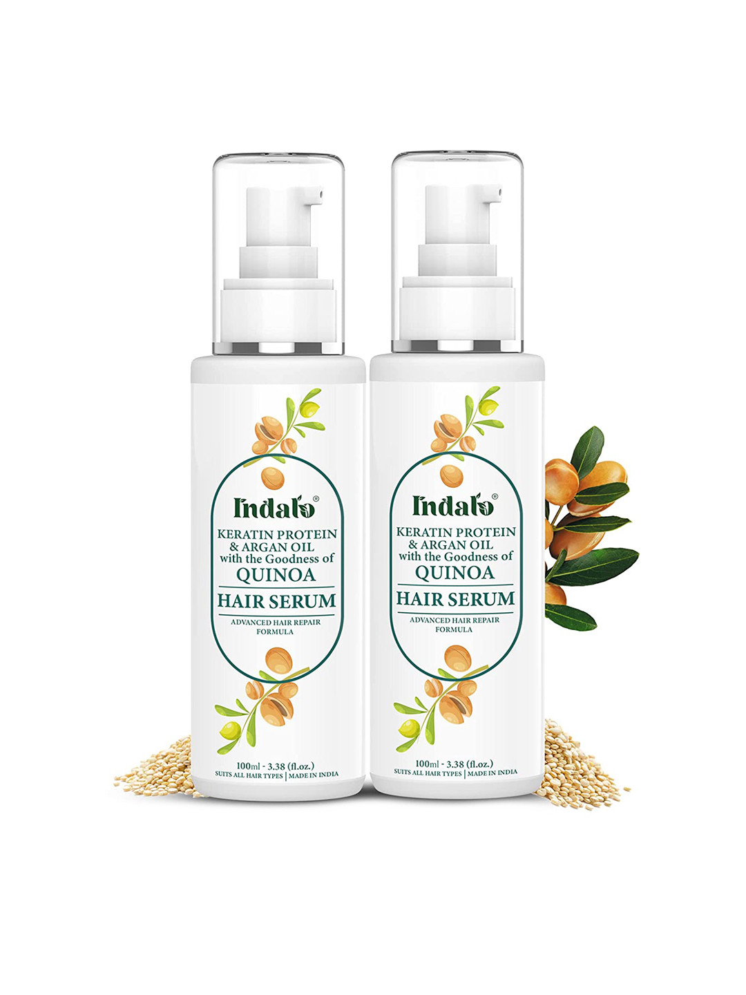 

INDALO Set Of 2 Quinoa Hair Serum with Keratin Protein & Argan Oil - 100 ml Each, White