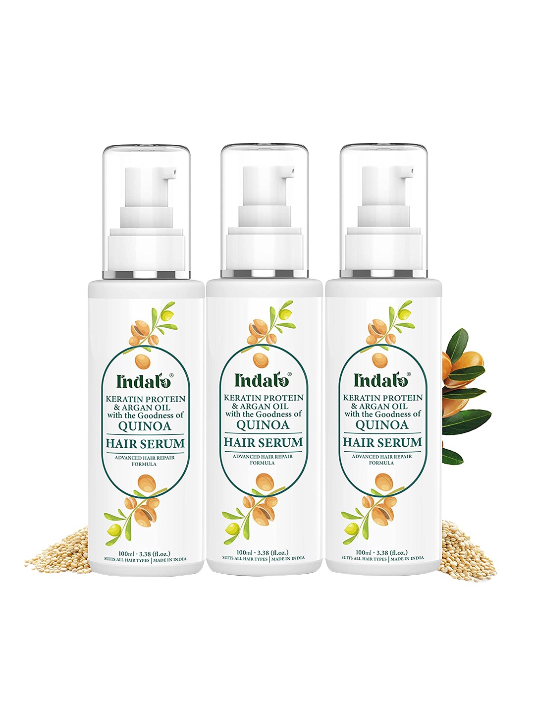 

INDALO Set Of 3 Keratin Quinoa Protein Hair Serum, Transparent