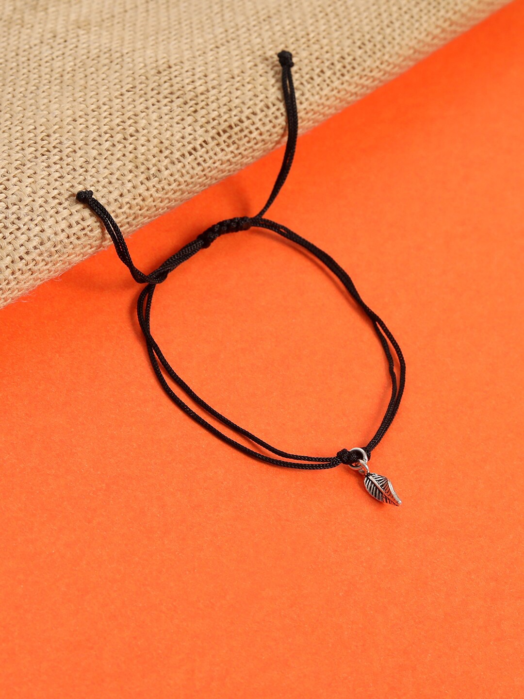 

TRISHONA Silver-Plated Oxidized Black Beaded Thread Anklet