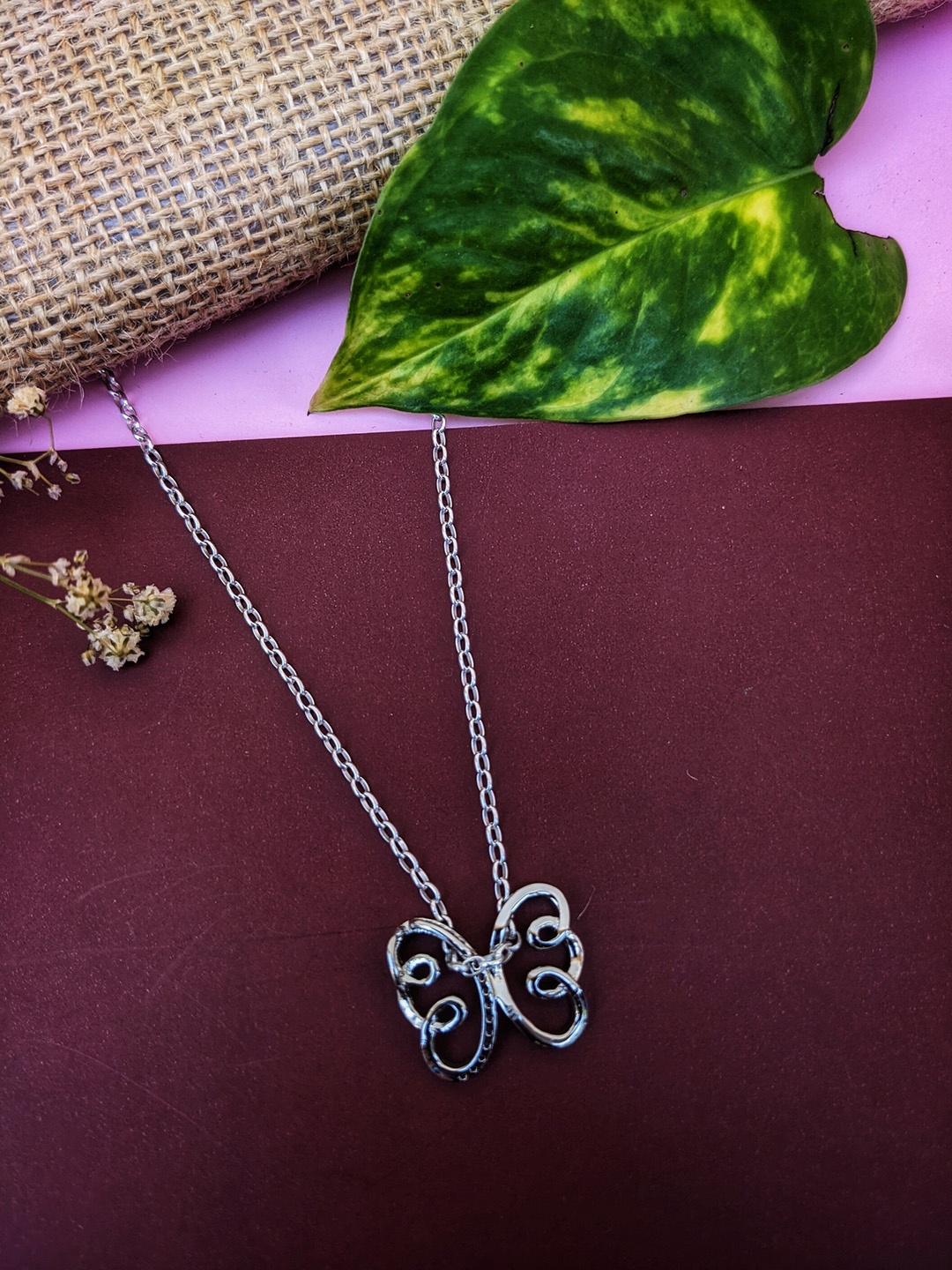 

TRISHONA Silver-Plated Silver Butterfly Pendant With Chain