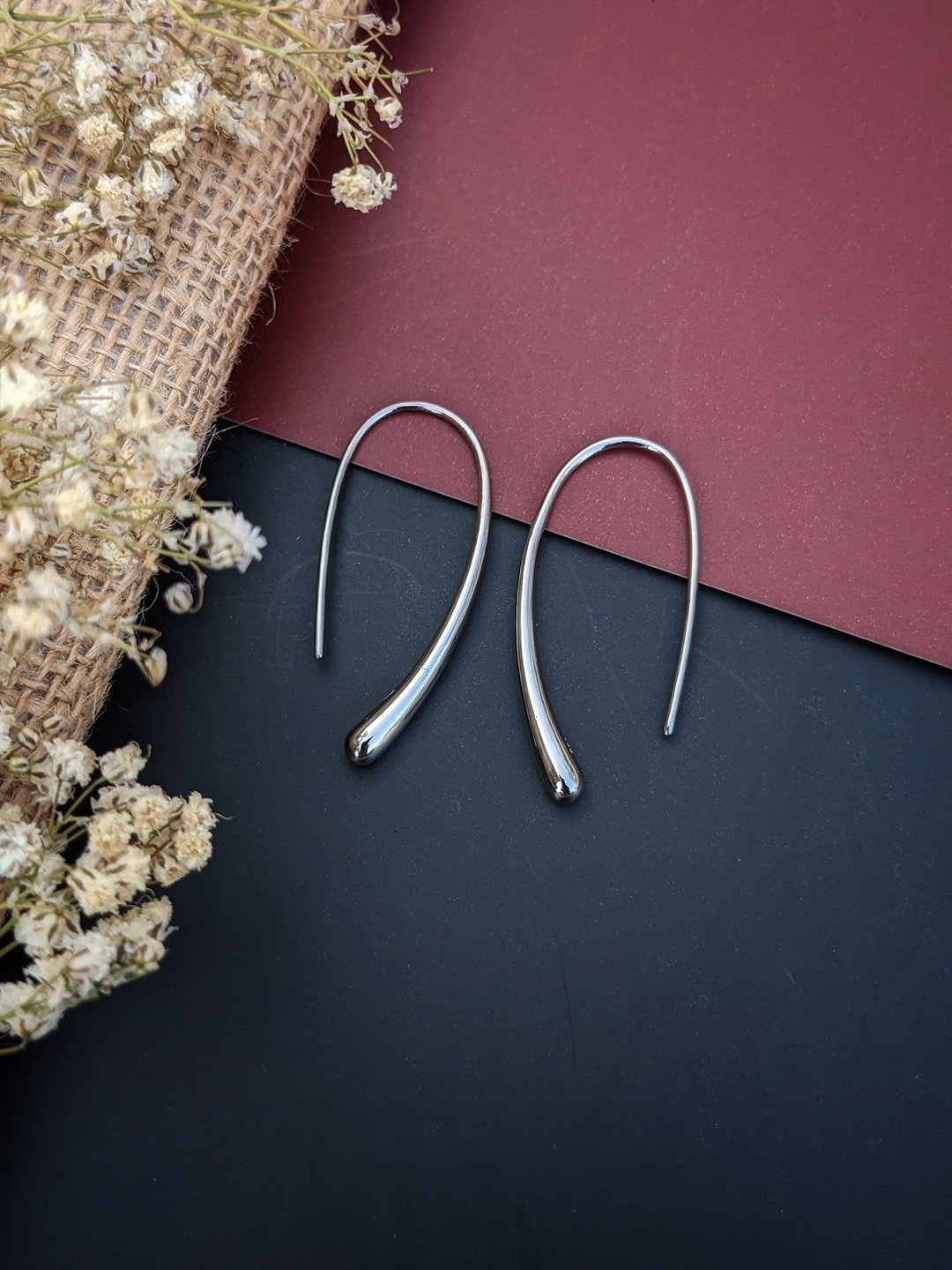

TRISHONA Silver-Toned 925 Sterling Silver Contemporary Drop Earrings