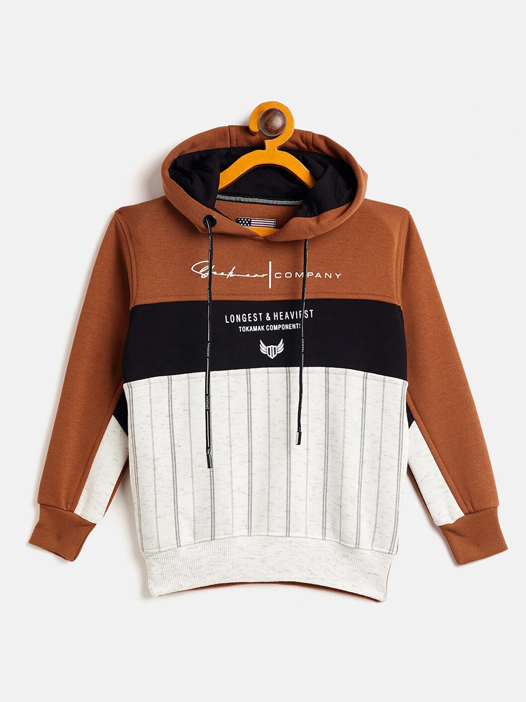 

Duke Boys Brown Colourblocked Cotton Hooded Sweatshirt