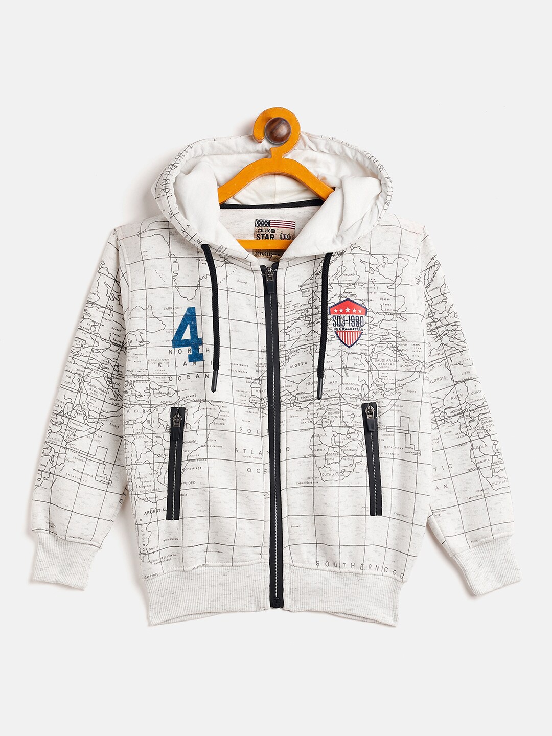 

Duke Boys White Checked Cotton Hooded Printed Sweatshirt