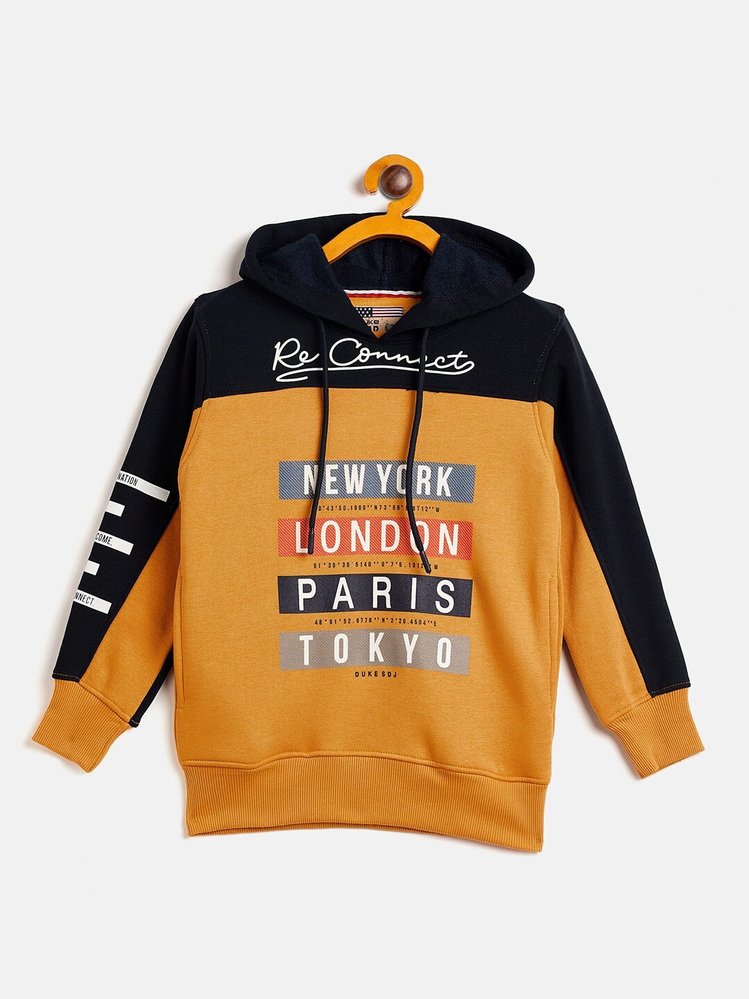 

Duke Boys Tan Colourblocked Cotton Hooded Printed Sweatshirt