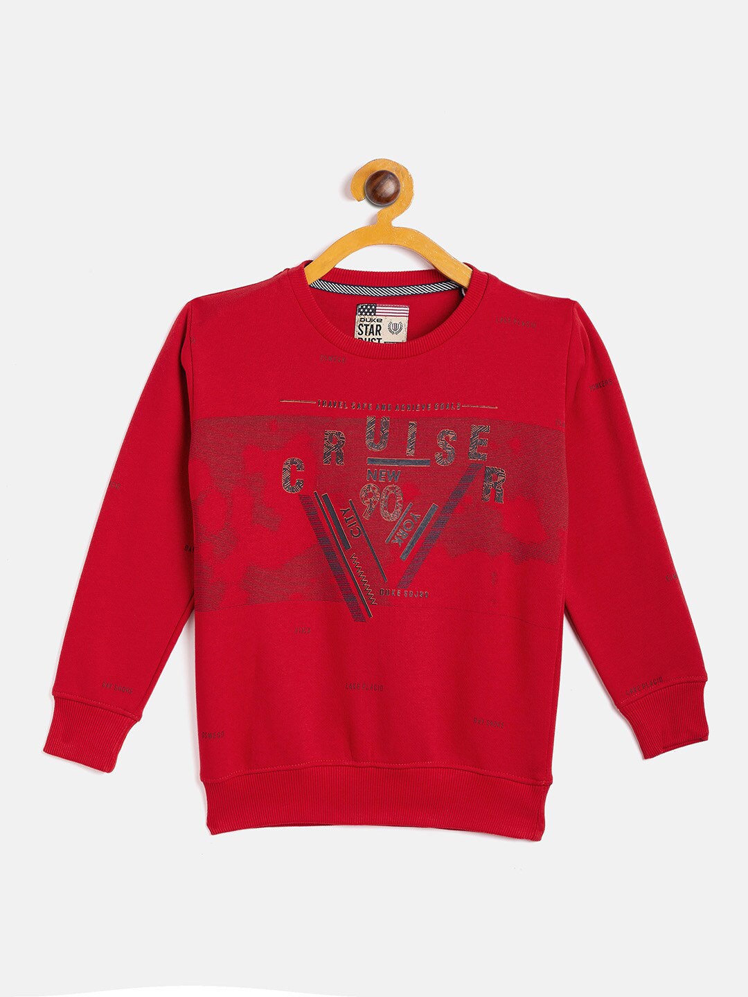 

Duke Boys Red Printed Cotton Long Sleeves Typography Sweatshirt