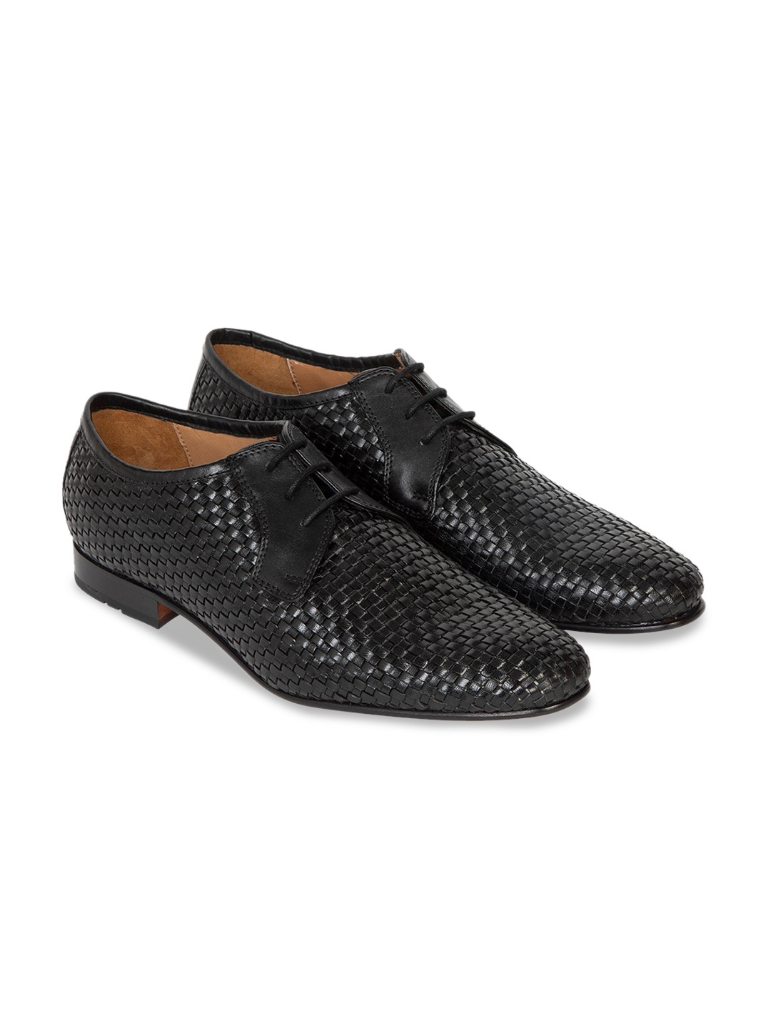 

Ruosh Men Black Textured Leather Brogues