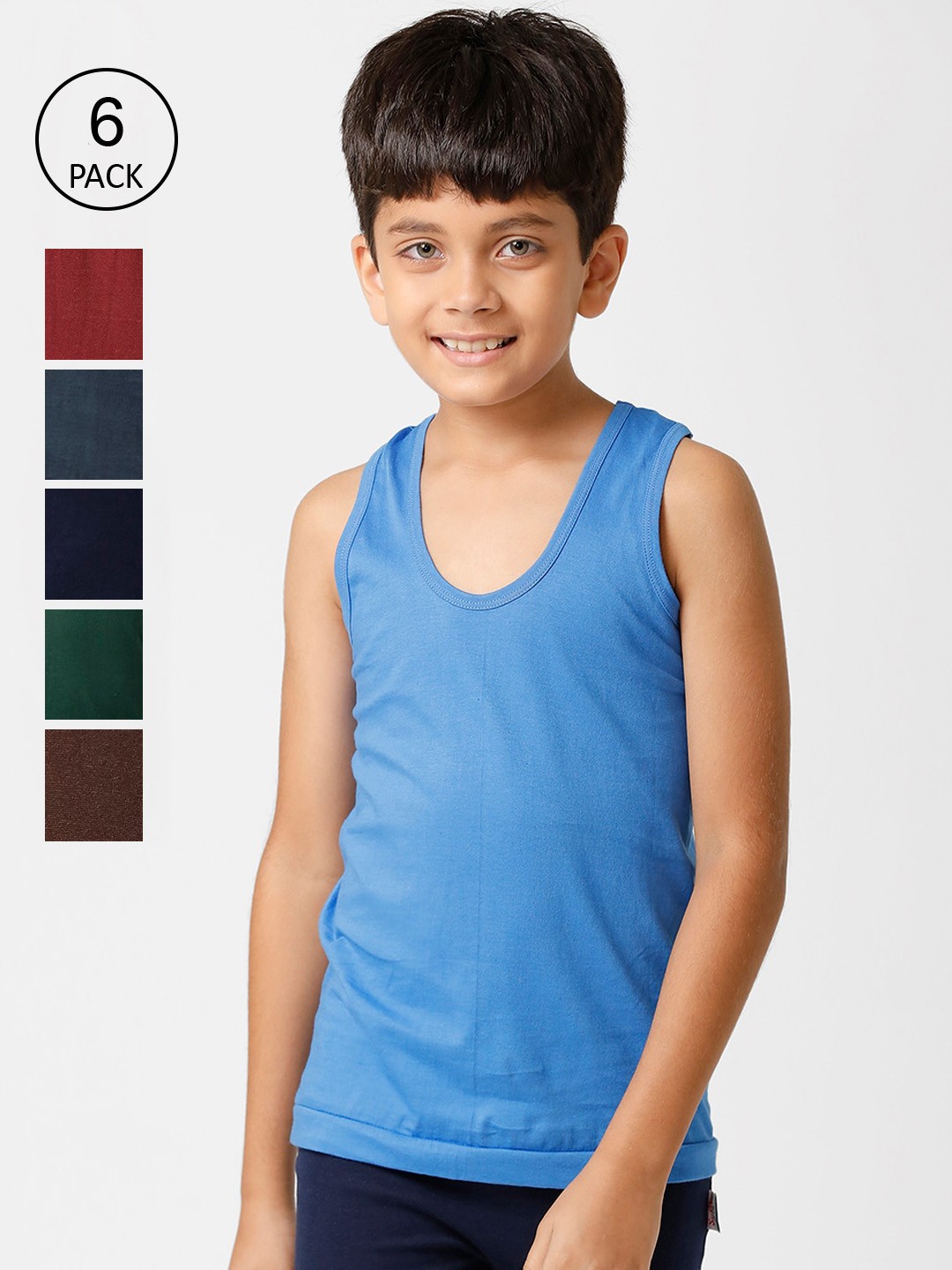 

Ramraj Boys Pack of 6 Solid Pure Cotton Innerwear Vests, Blue