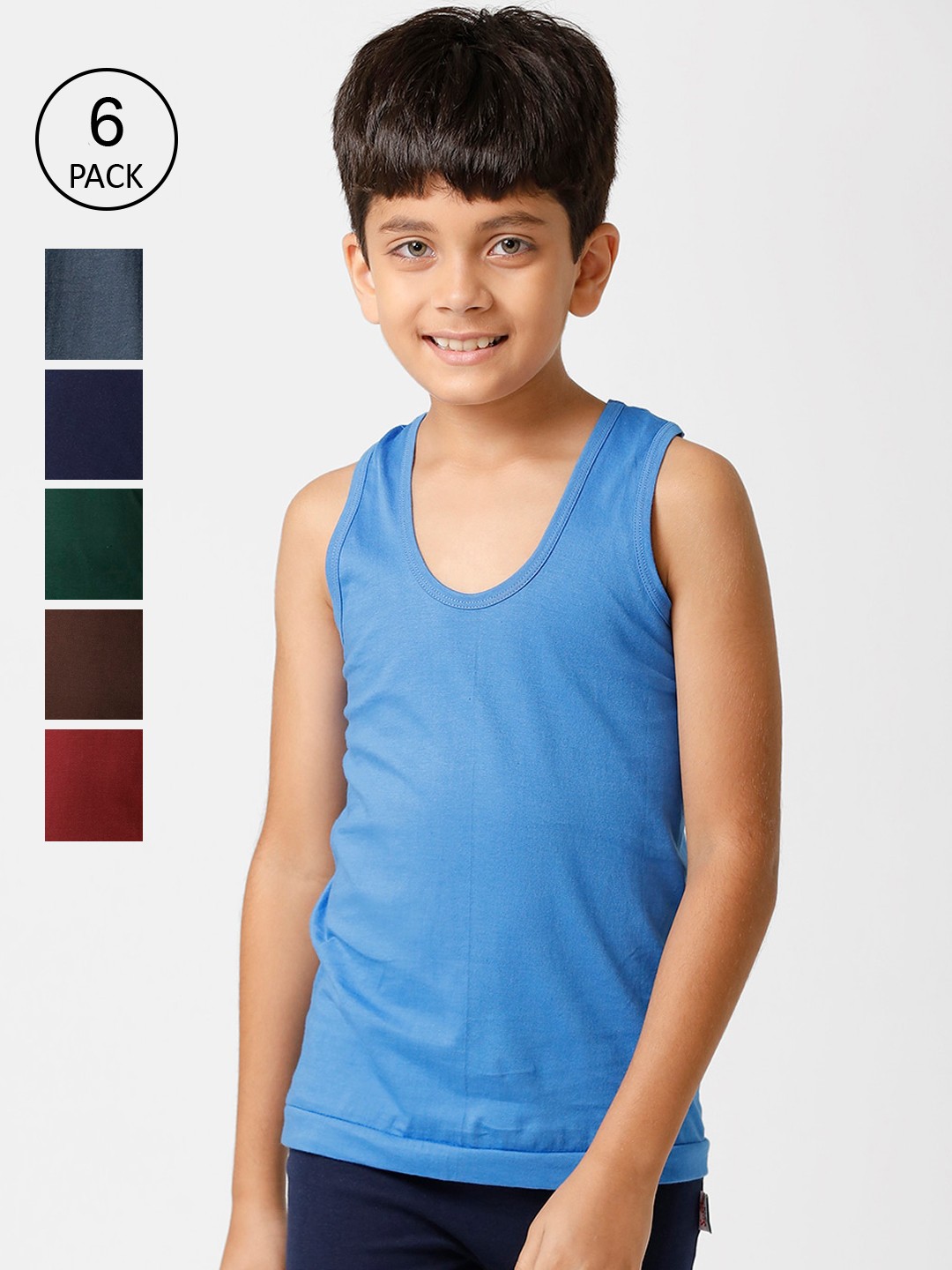 

Ramraj Boys Pack of 6 Solid Cotton Innerwear Vests, Blue