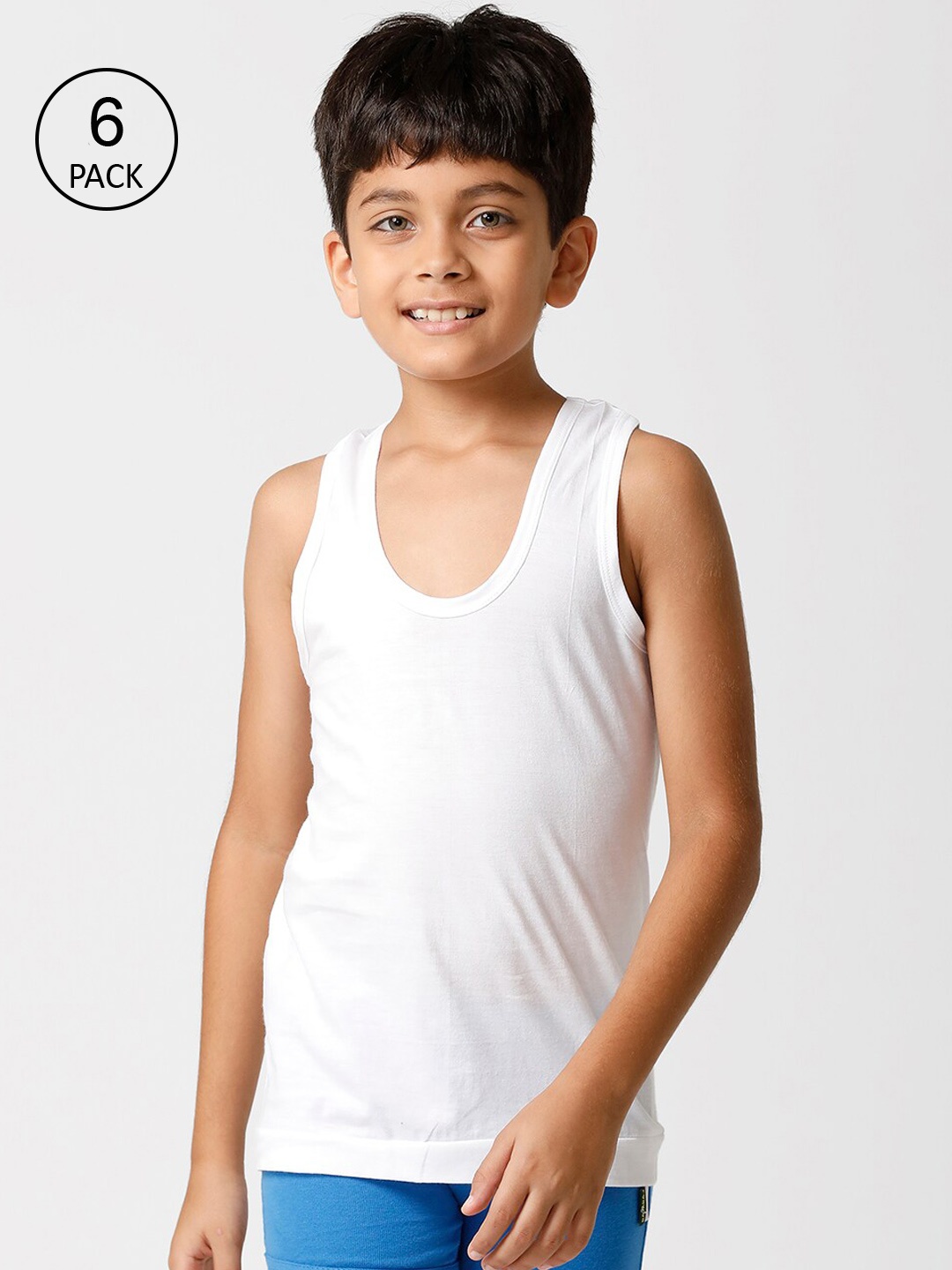 

Ramraj Boys Pack Of 6 White Solid Pure Cotton Innerwear Vests