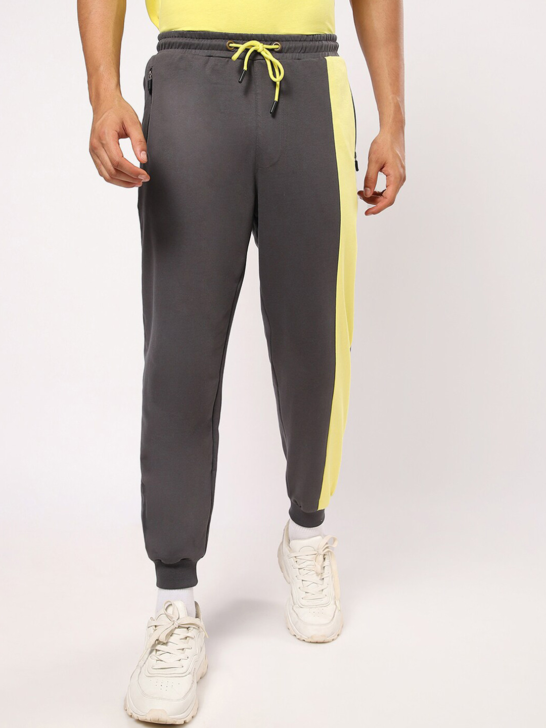 

Bewakoof Men Yellow & Grey Printed Cotton Joggers