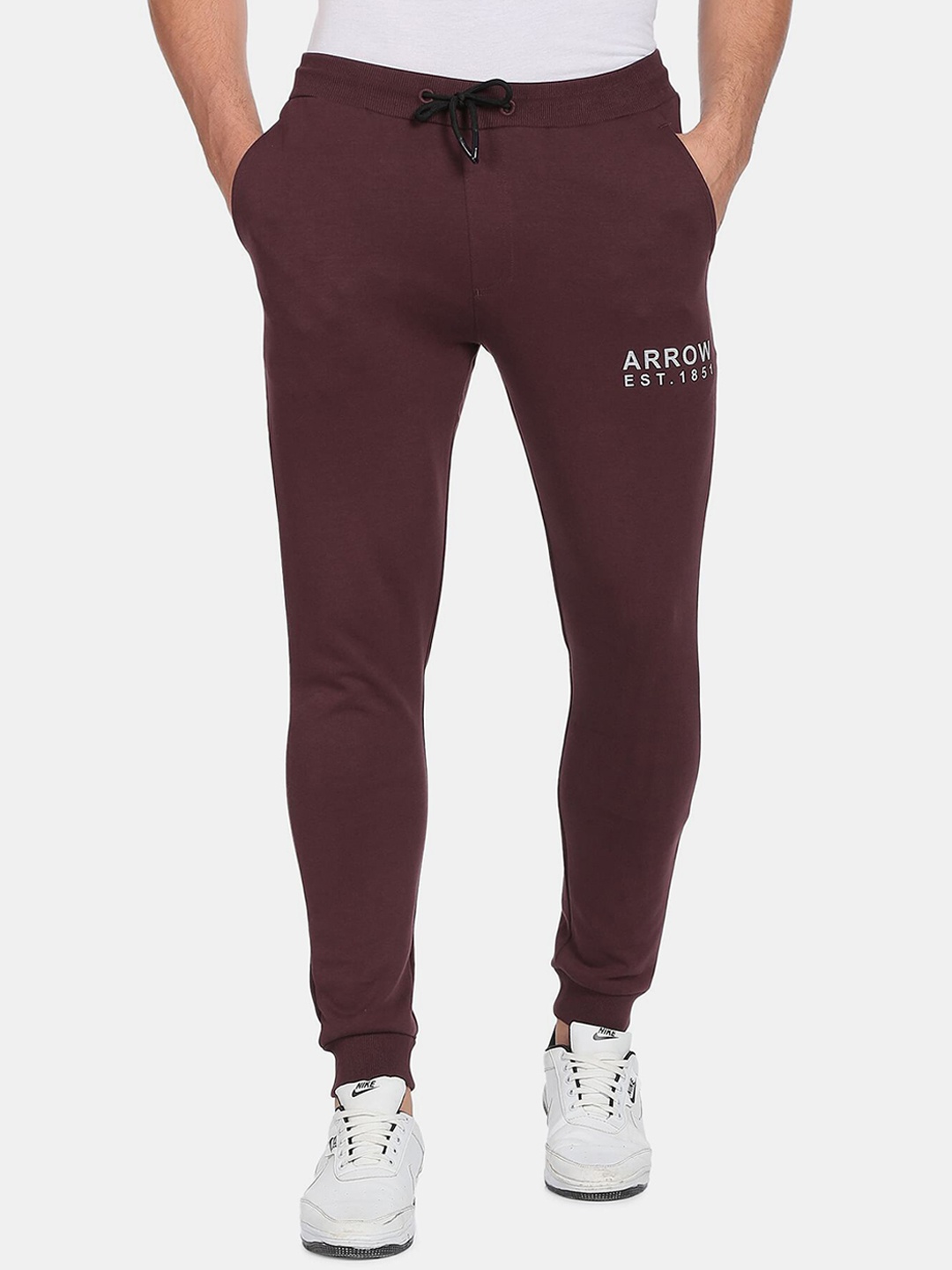 

Arrow Sport Men Burgundy Typography Printed Straight-Fit Joggers