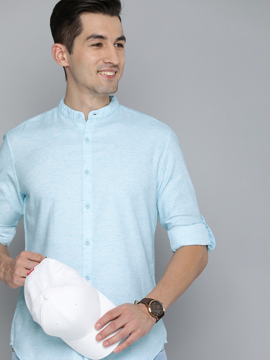 

HERE&NOW Men Blue Cotton Slim Fit Casual Shirt