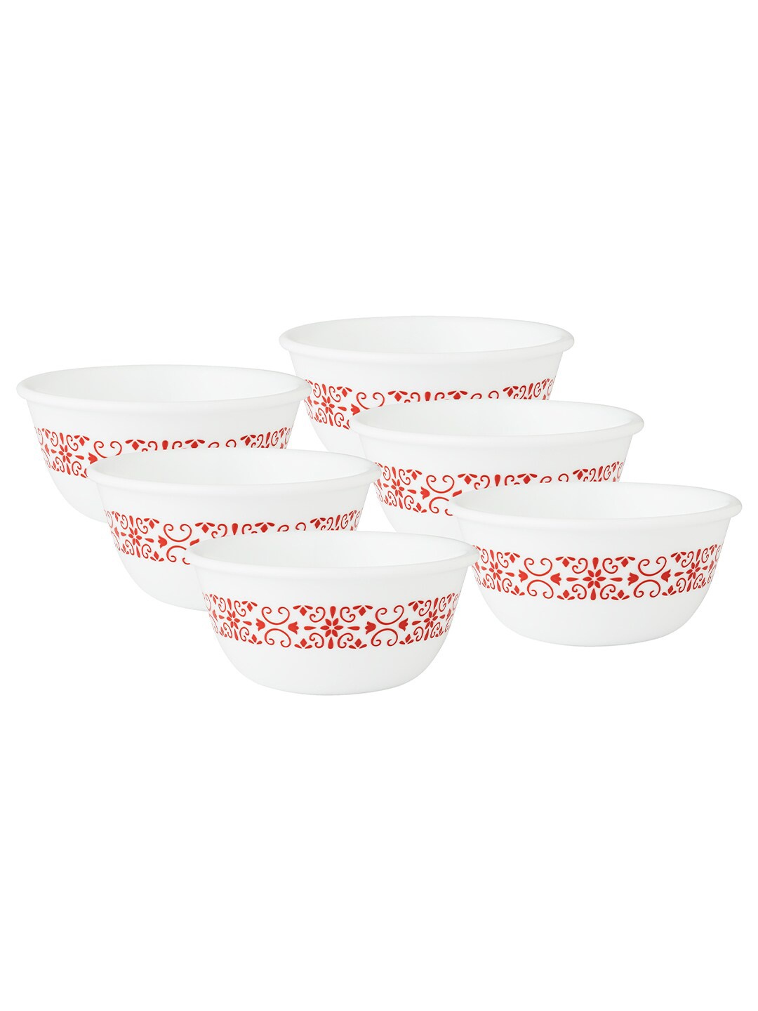 

Corelle Set Of 6 Floral Printed Glossy Bowls 177 ML Each, White